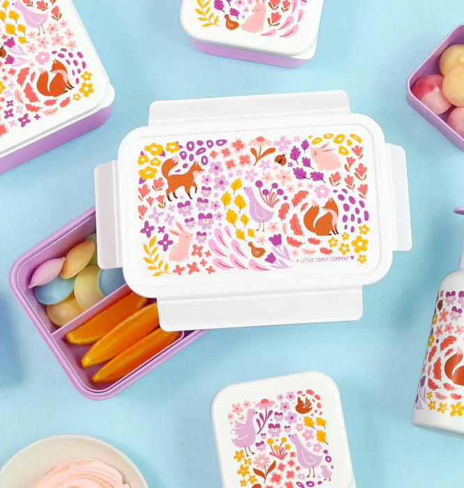 Bundel A Little Lovely Company Back to school set - Rugzak/Drinkfles RVS/4 Snackdozen/Bentobox - Bloementuin