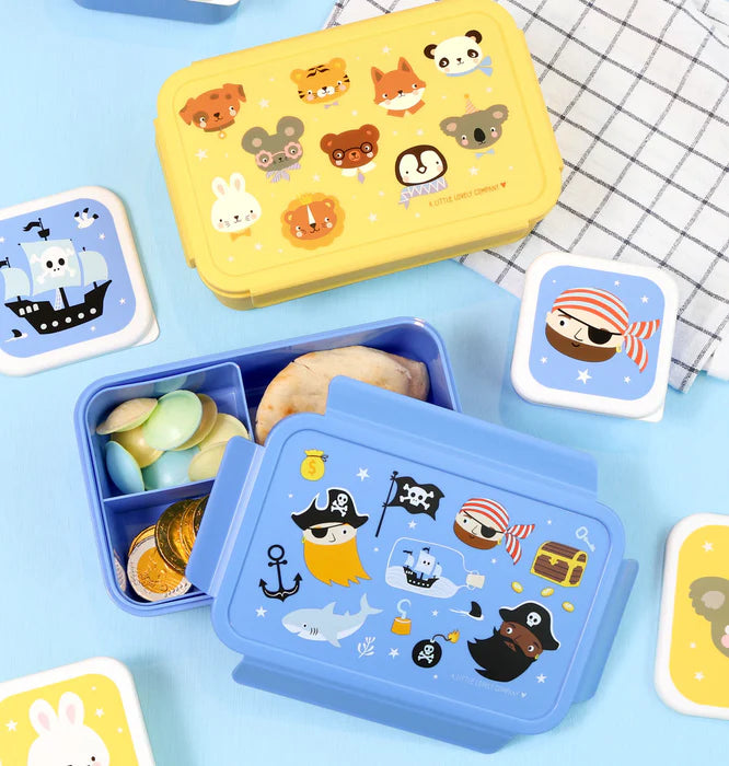 Bundel A Little Lovely Company Back to school set - Drinkfles XL RVS/Bentobox - Piraten