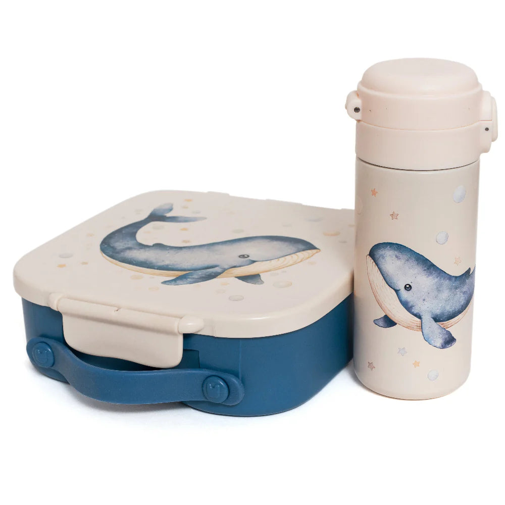 Bundel Petit Monkey Back to School set Whale - Bentobox + Thermofles - Blauw