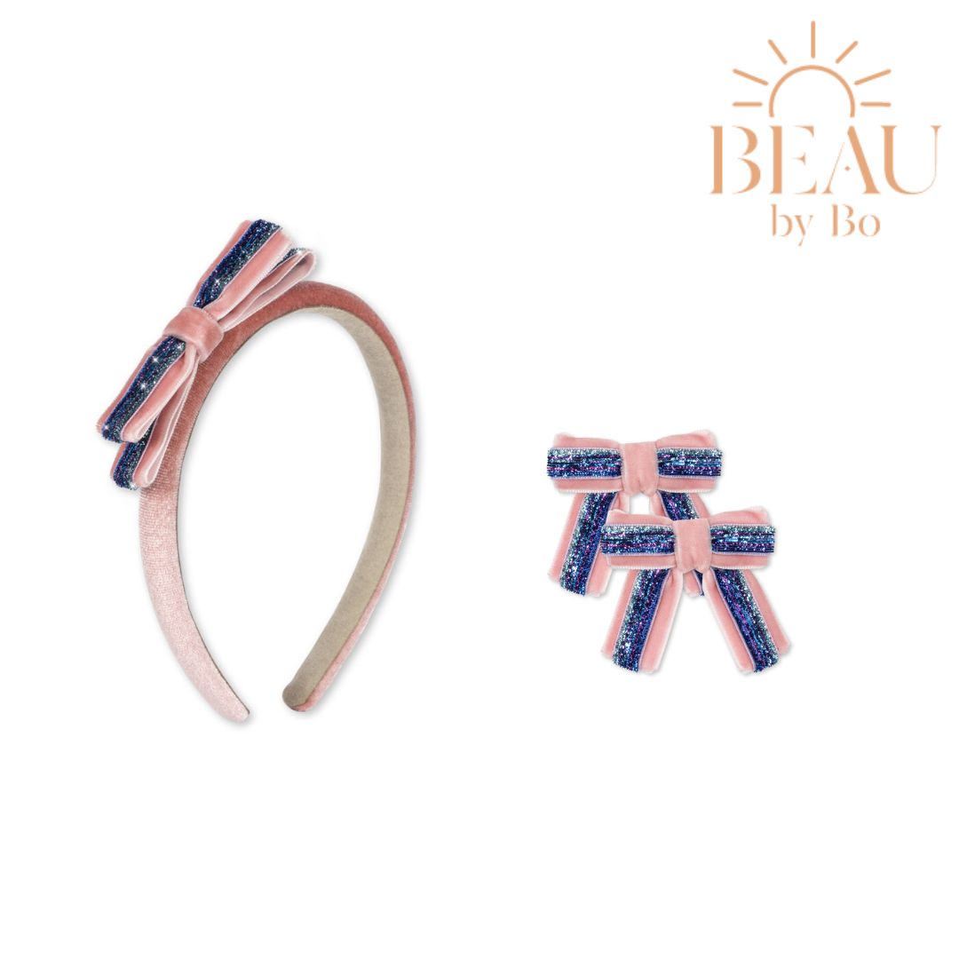 Beau von Bo Kongs Sløjd Hair Accessoires Velvet Bogen Diadem/Haar Marke + Haarklips - Mellow Rose