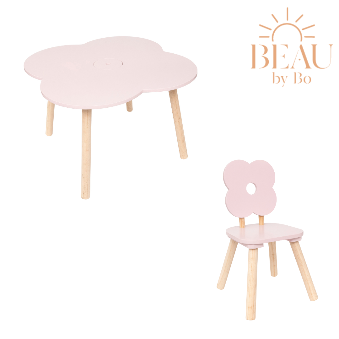 BEAU by Bo Kids Kindertafel + Kinderstoel Bloem - Roze