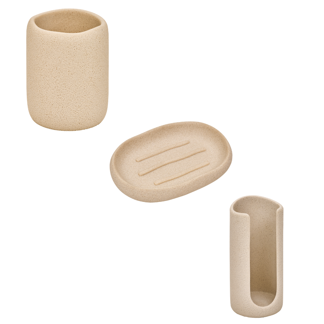 Bundel 5Five Olea Zeepbakje + Tandenborstelhouder + Wattenhouder - Beige