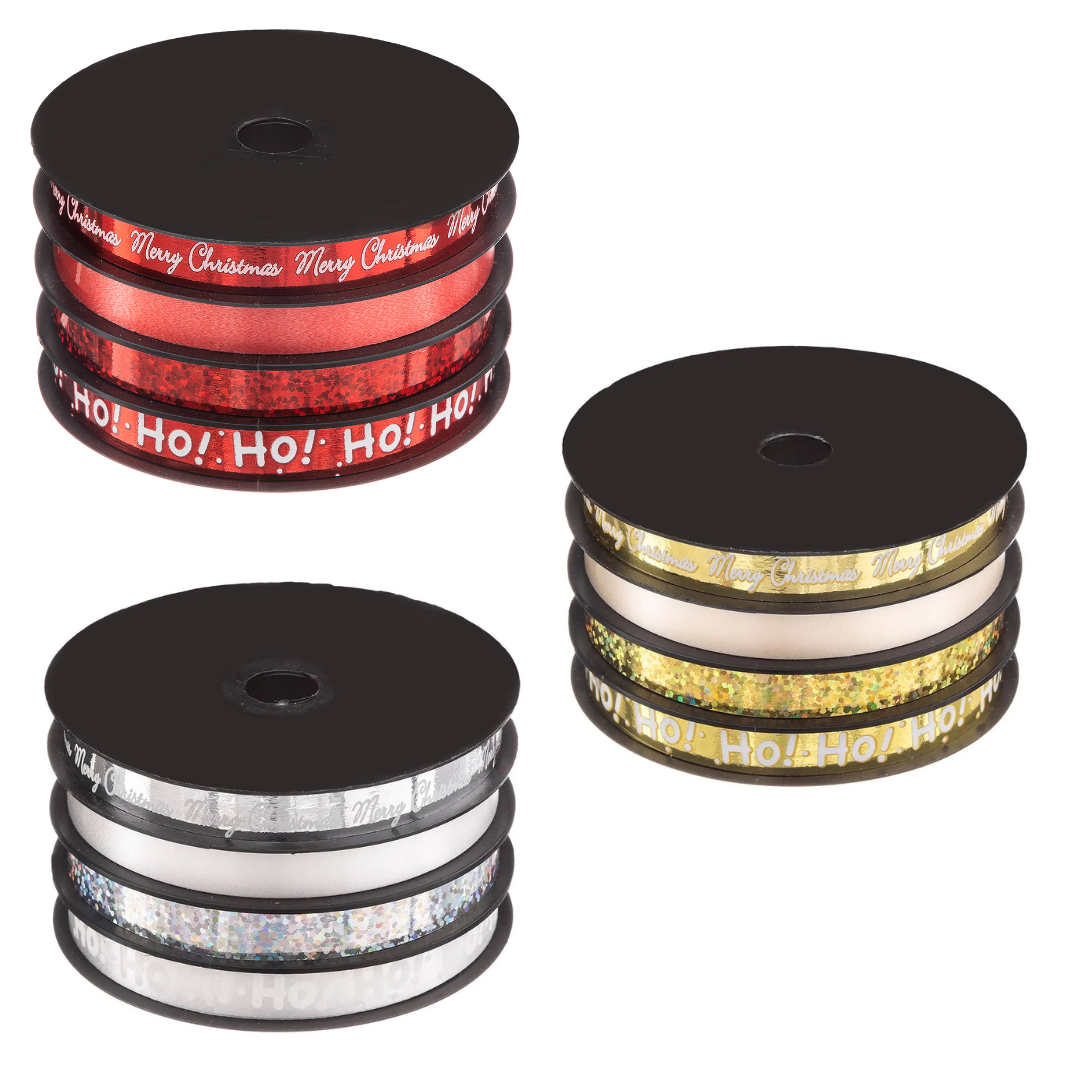 Fééric Lights and Christmas Kerst Lint - Set van 3 stuks - Kerstlint - Cadeauversiering - 10mmx5m - Rood/Goud/Zilver