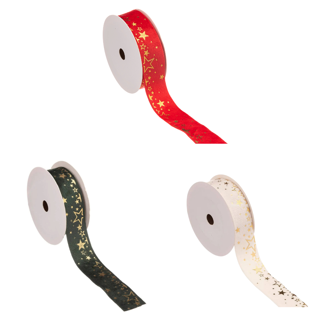Fééric Lights and Christmas Kerst Lint - Set van 3 stuks - Kerstlint - Cadeauversiering - 25mmx3m - Rood/Wit/Donkergroen