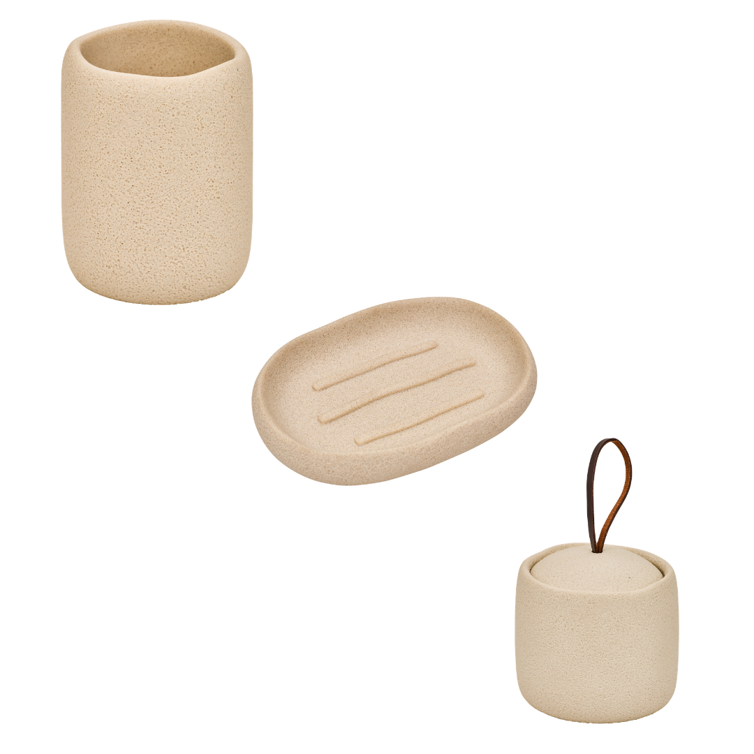 Bundel 5Five Olea Zeepbakje + Tandenborstelhouder + Wattenhouder - Beige