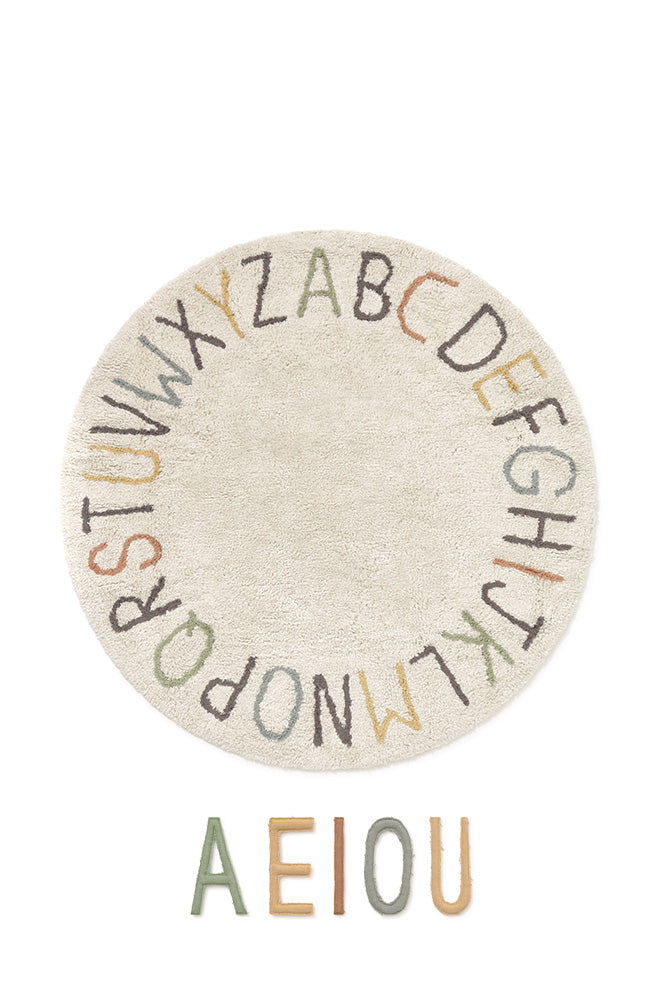 Lorena Canals Wasbaar katoen vloerkleed - ABC Color and Letters - Ø120cm