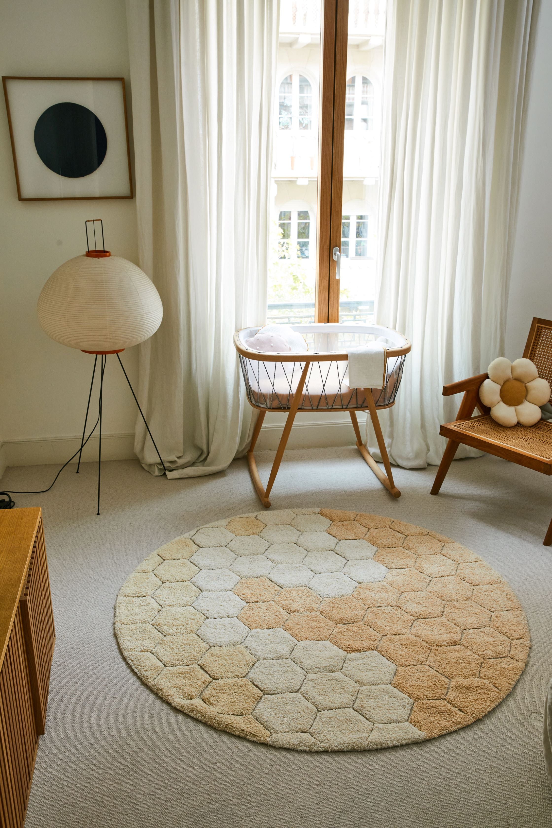Lorena Canals Tapis lavable en coton - Planet Bee - Honeycomb Golden - Ø140cm
