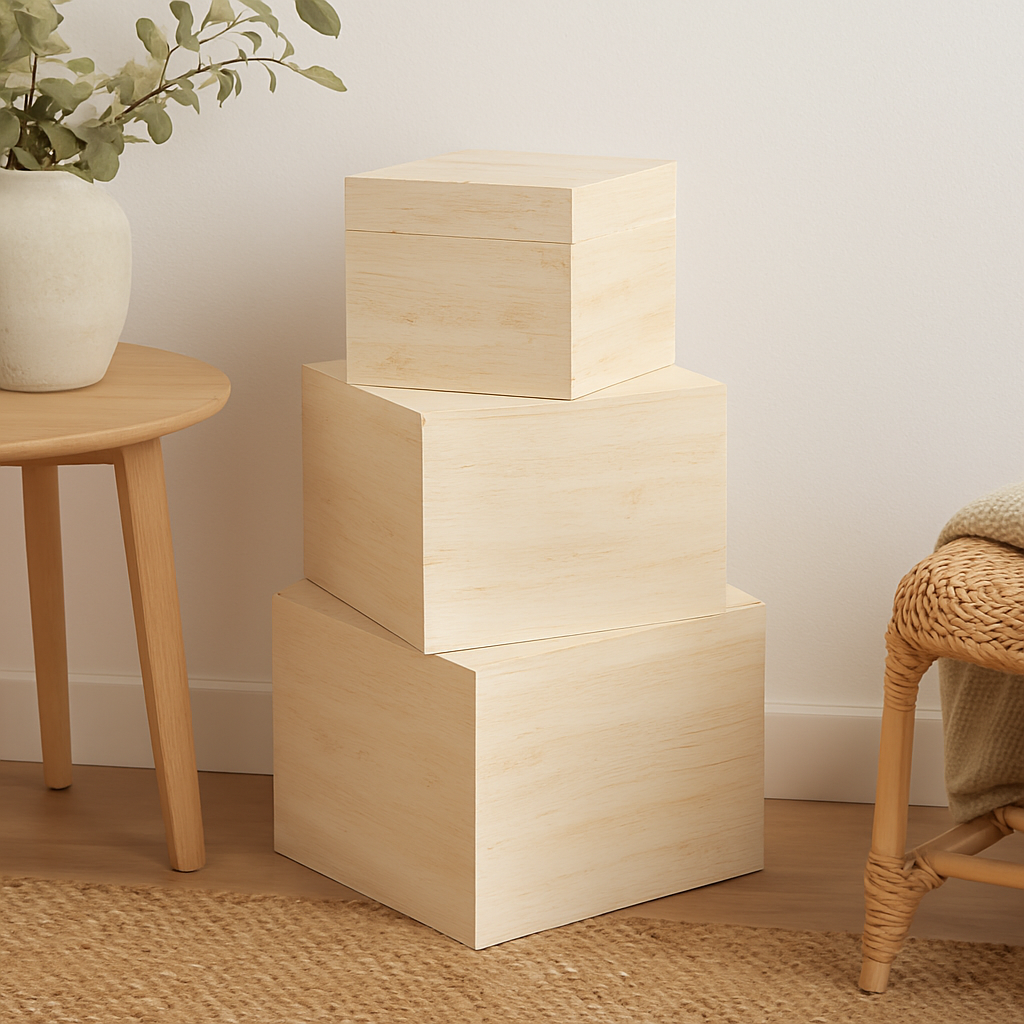 Atmosphera Tineo Opbergdozen - Set van 3 stuks - 34x33x34cm - Beige