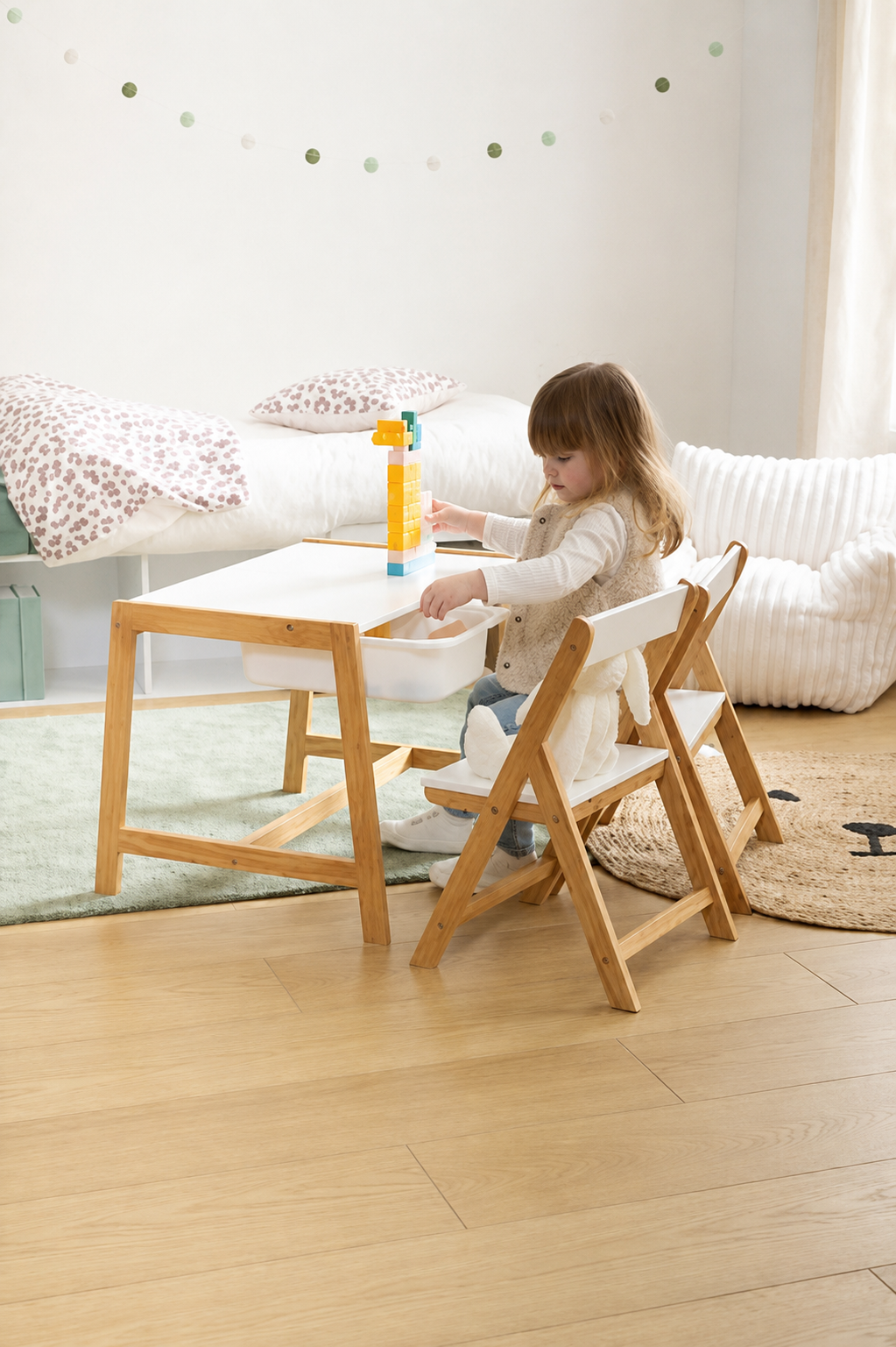 Atmosphera Kids Bureau enfant encastrable en liège + bureau - Blanc - Bois - H45 cm