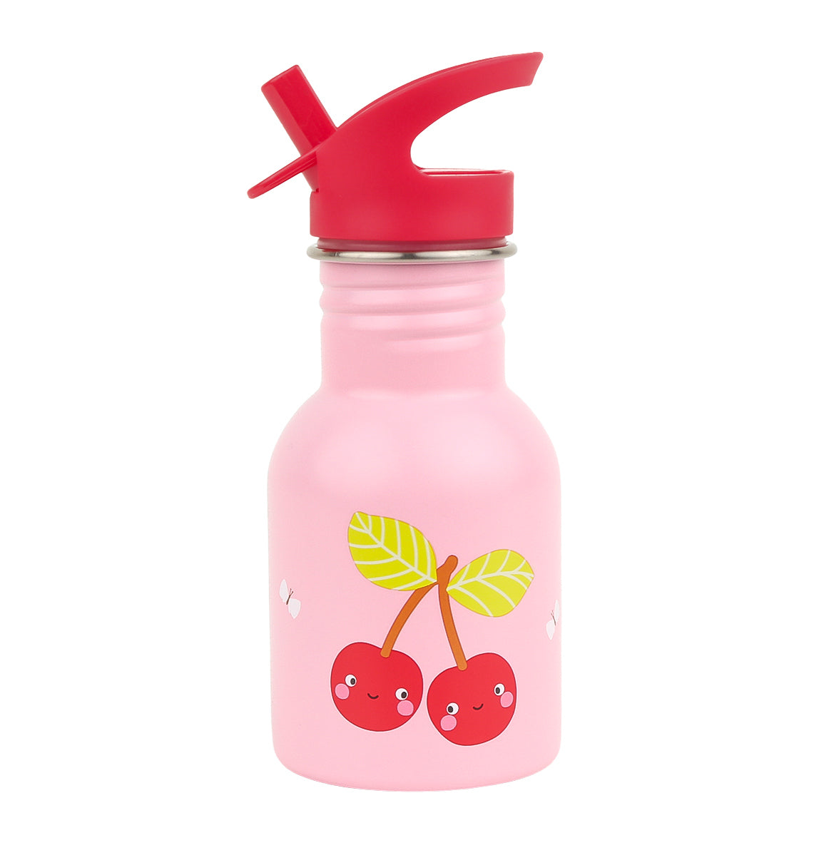 A Little Lovely Company Back to school - Mini Drinkfles RVS - Happy Cherries