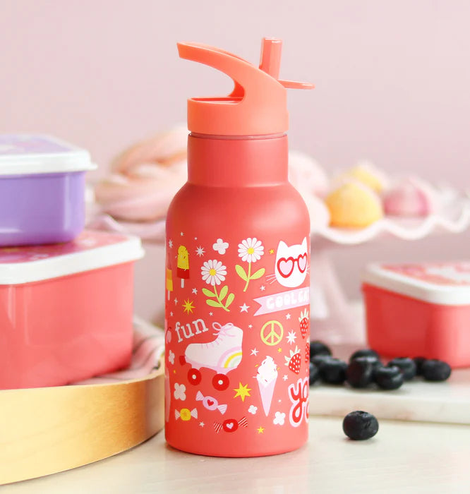 Bundel A Little Lovely Company Back to school set - Drinkfles RVS/4 Snackdozen/Bentobox - Fun