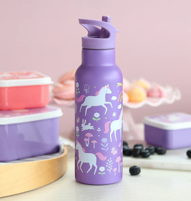 A Little Lovely Company Back to school - Drinkfles XL RVS - Unicorn Dreams