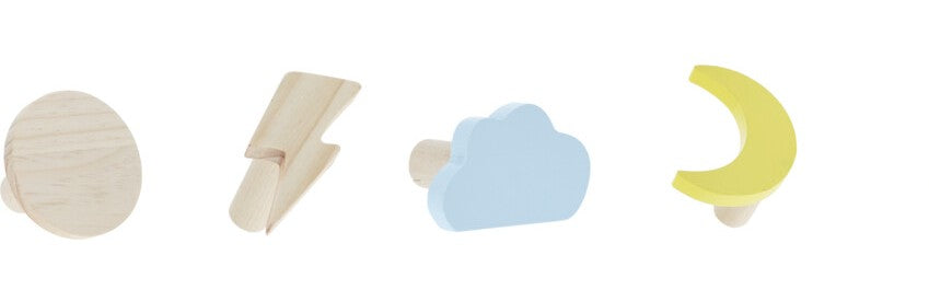 Home & Styling Kapstokken Maan, Zon, Wolk en Bliksem - Set van 4 stuks - Multi