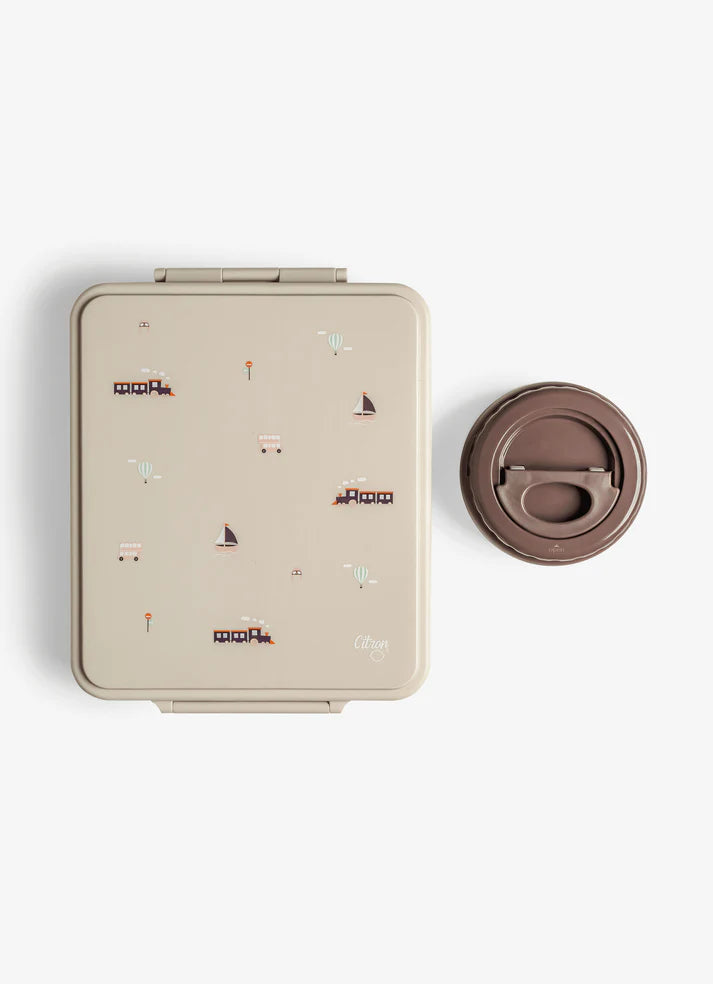 Citron Lunchbox met Voedselbewaarpotje - 19x22x7cm - Vehicles