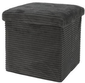 Home & Styling Corduroy Poef met Opbergruimte - Donkergrijs - 38x38x38cm