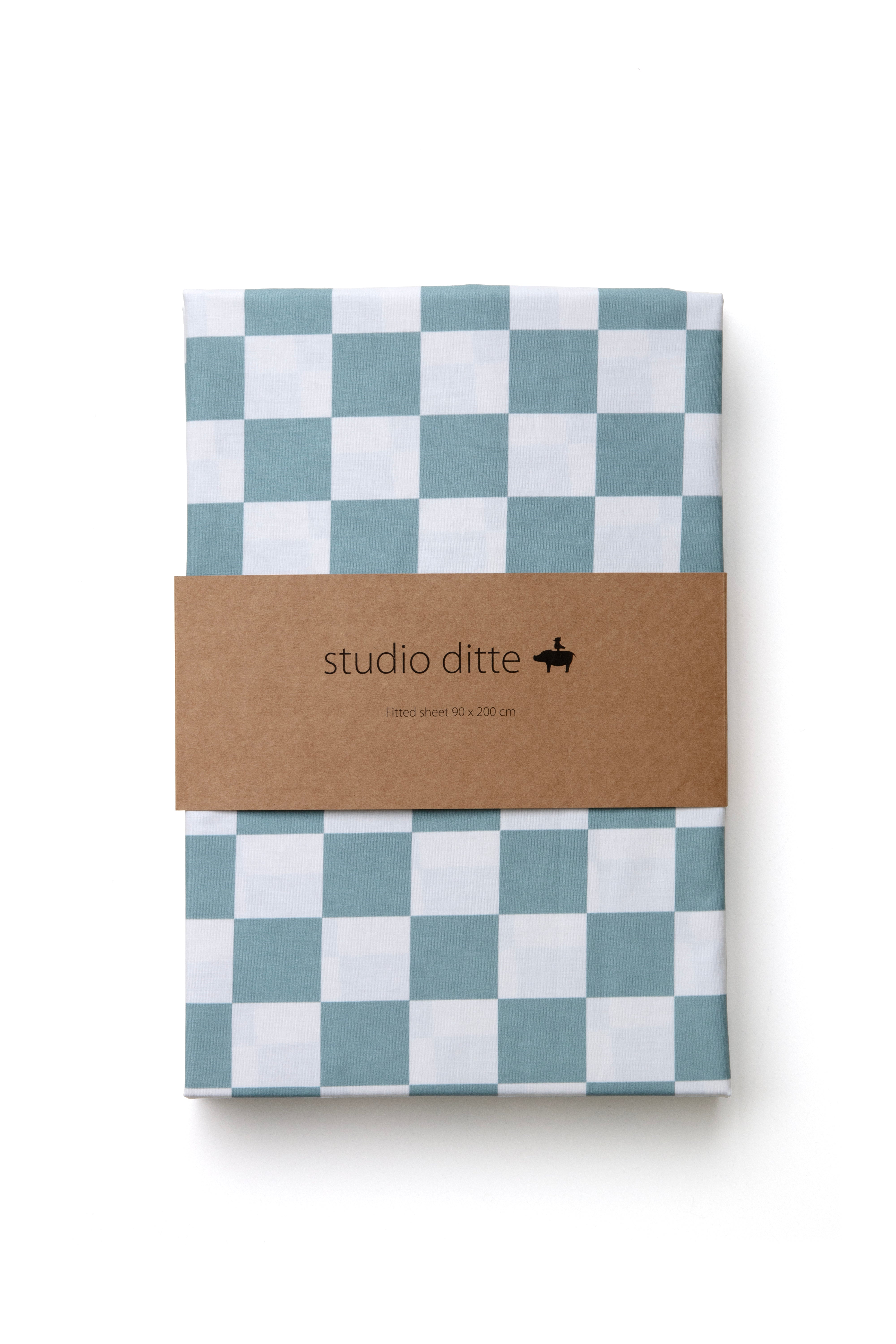 Studio Ditte Hoeslaken Blokjes 90x200cm - Steenblauw