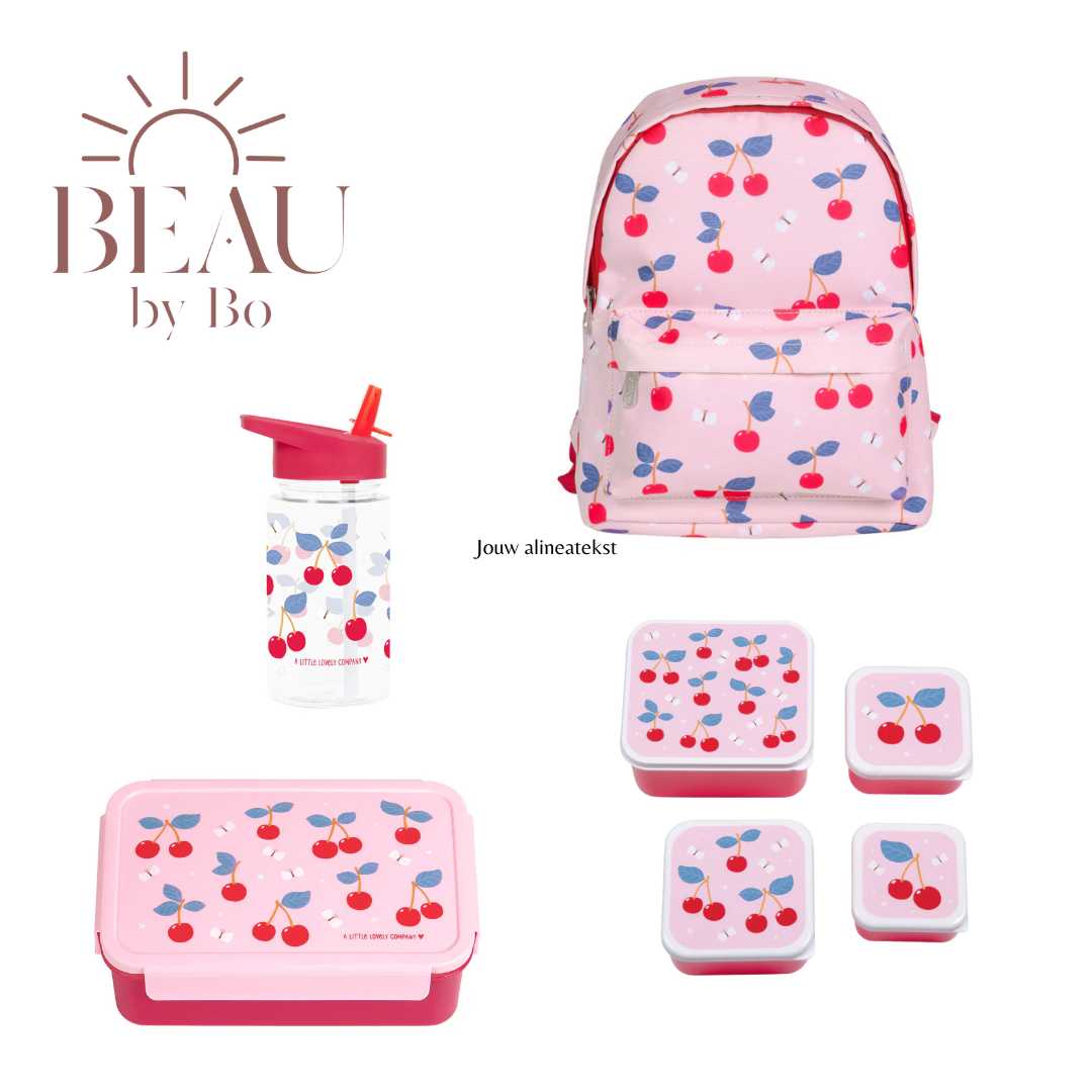 Bundel A Little Lovely Company Back to school set - Rugzak/Drinkfles/4 Snackdozen/Bentobox - Kersen