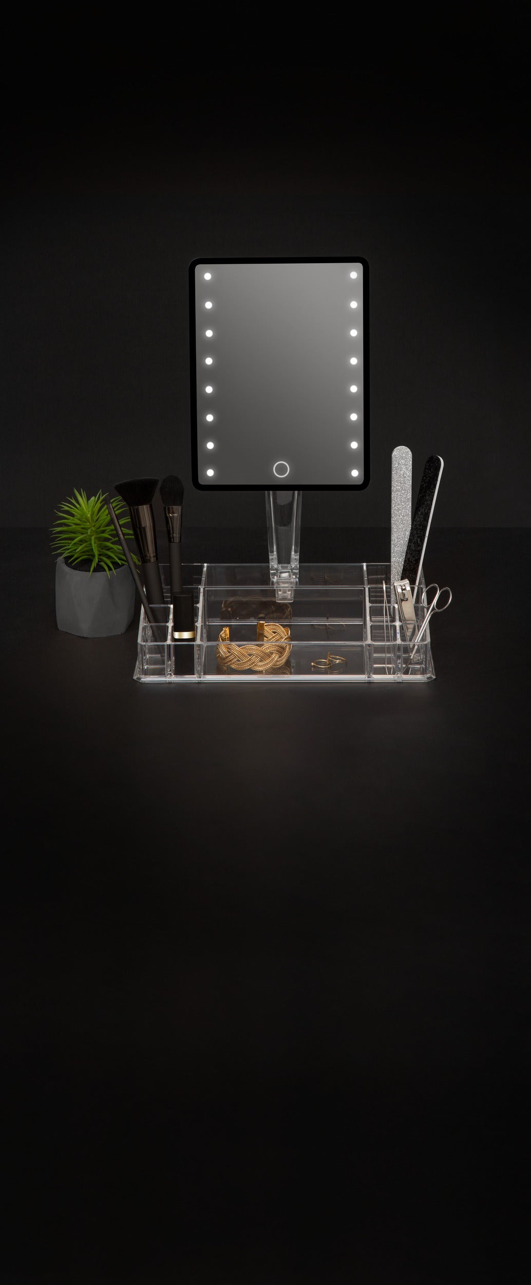 5Five Make-up LED Spiegel met organizer - 28x15x38cm - Transparant