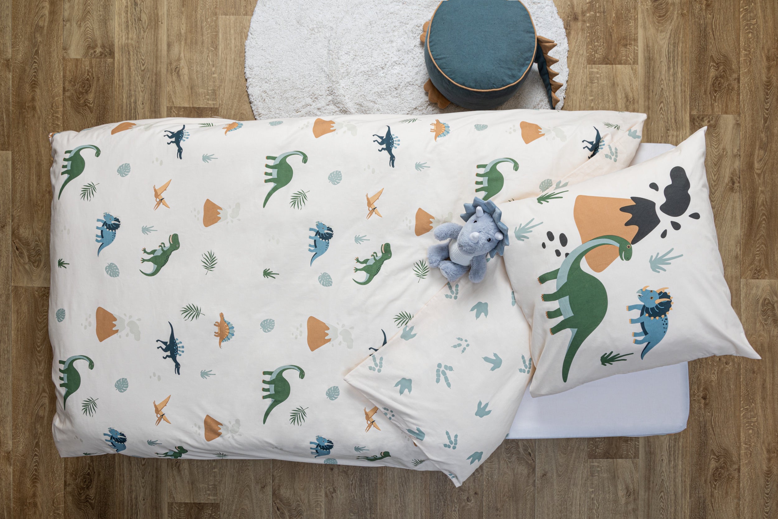 Atmosphera Kids Parure de couette et 1 taie d'oreiller 140x200cm/65x65cm Dino