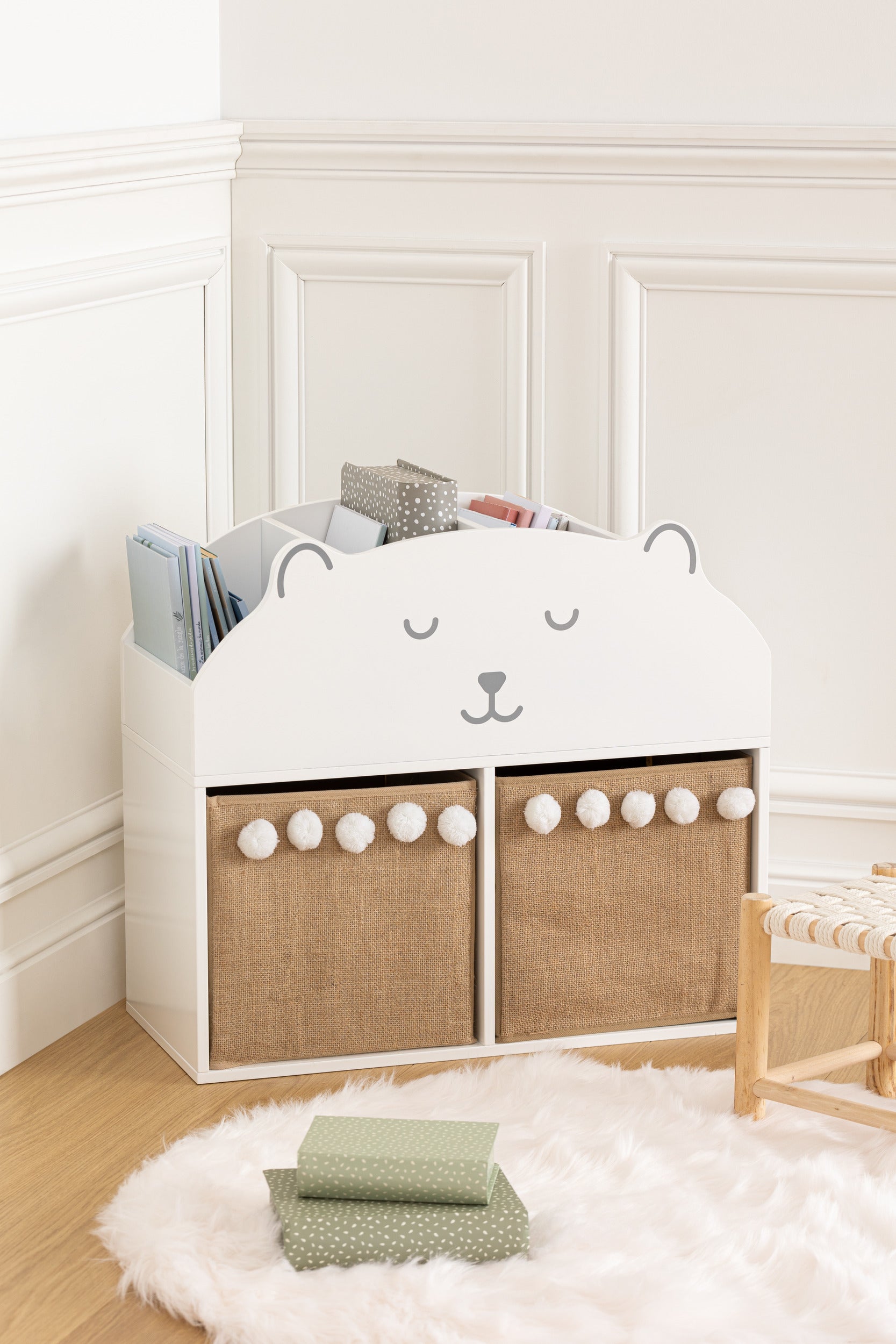 Atmosphera Kids Opbergdoos / opberger Vierkant - Jute pompom - 29 x 29 cm