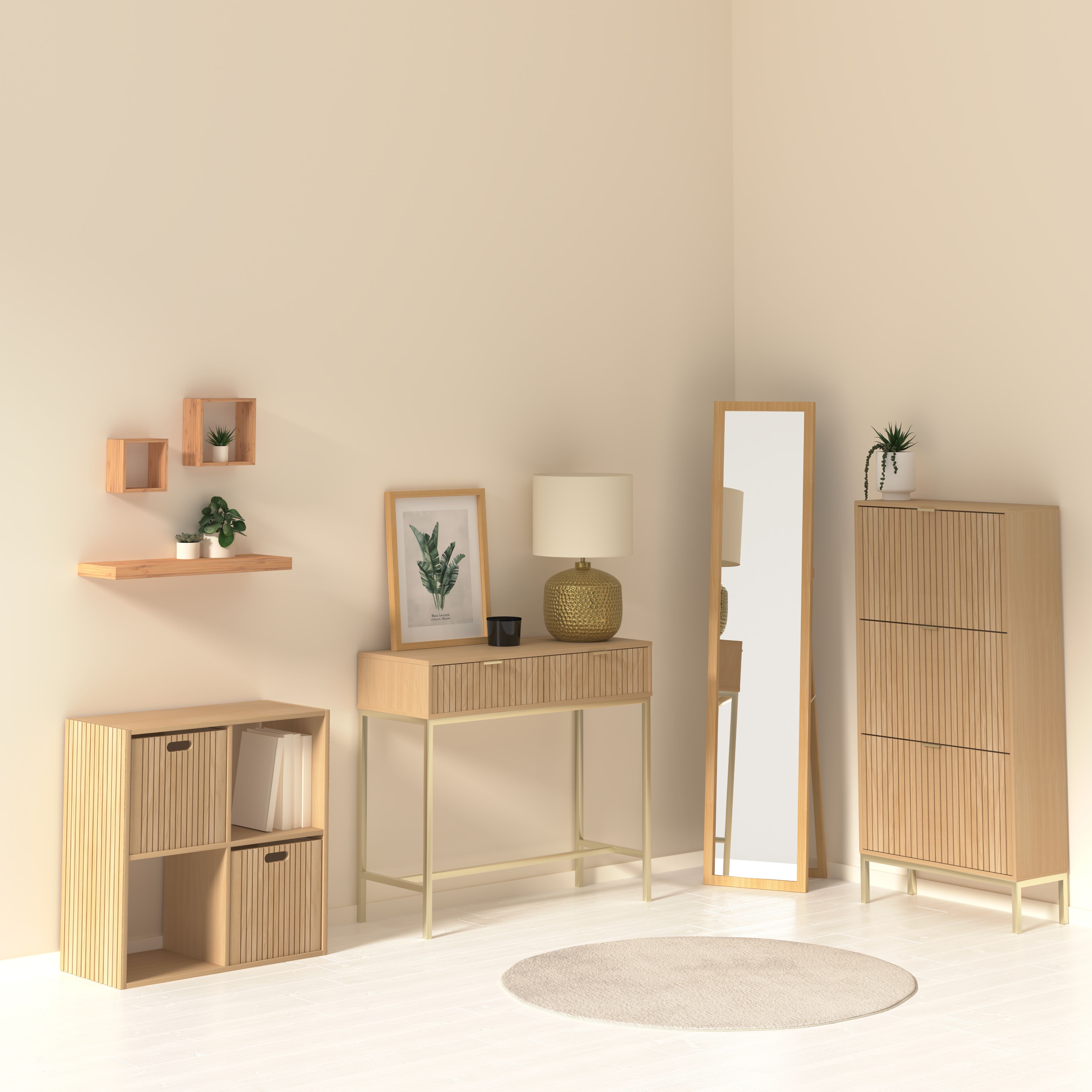 BEAU Table console 3L Adeva bouleau/rotin - L110xP40xH80cm - Beige