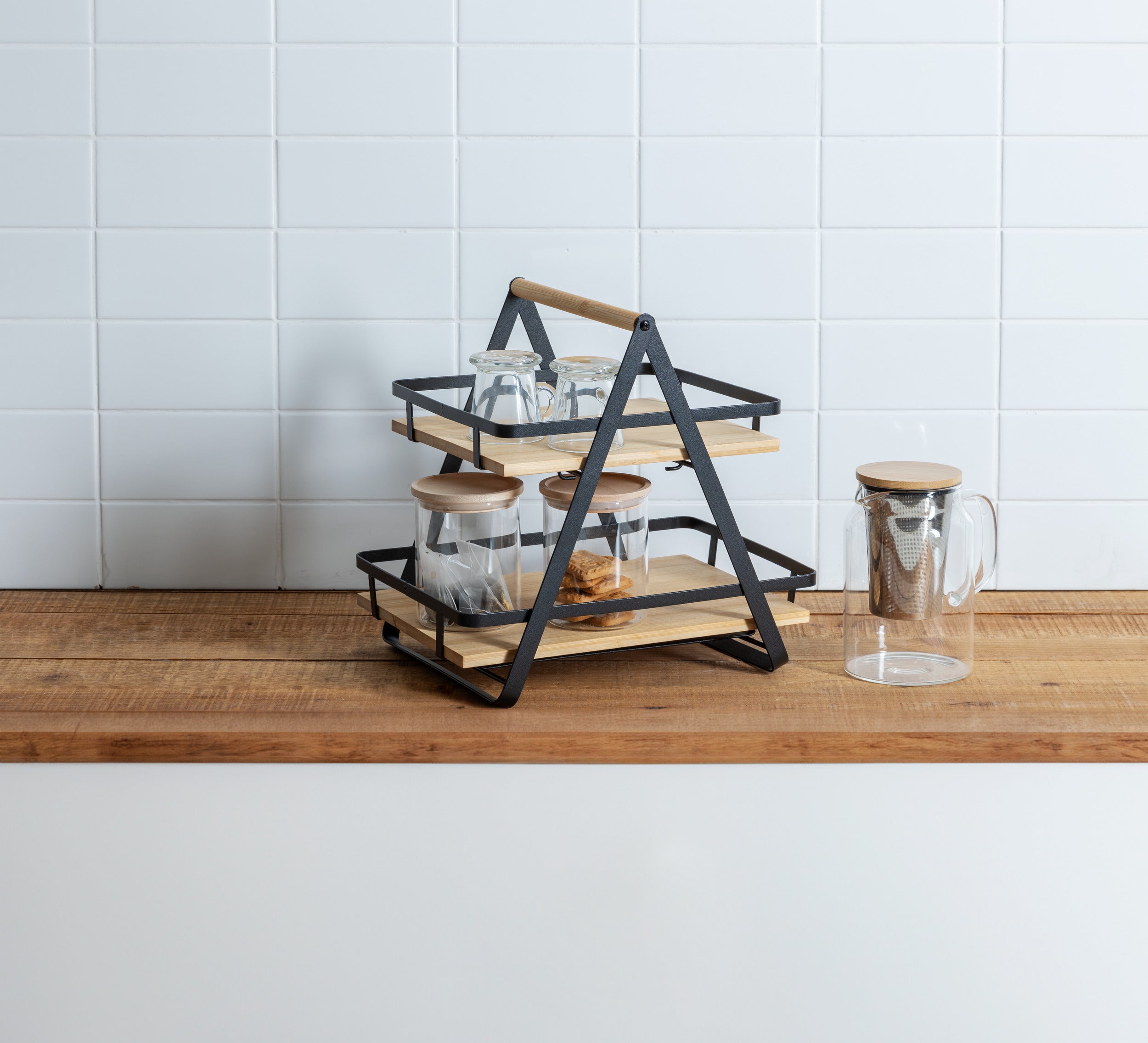 5Five Ordera Opbergrekje - 2 niveau's - 31x23x29cm - Zwart/Beige