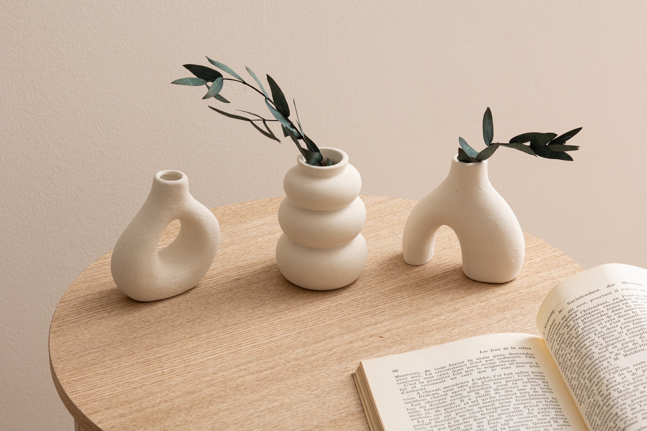 Atmosphera Iora Keramische Vazen - Set van 3 stuks - Beige