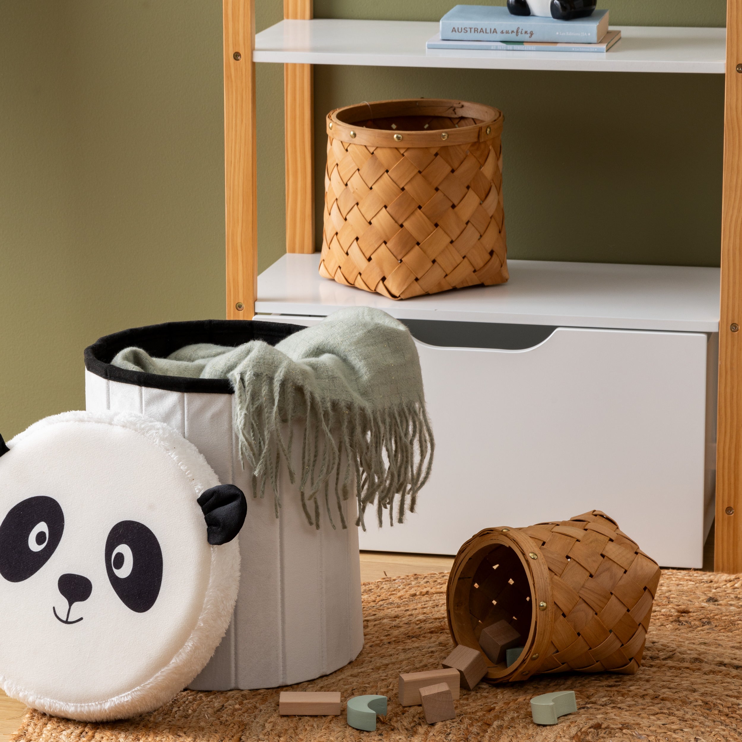 Atmosphera Panda Opvouwbare Poef - Opberger - Ø30xH38cm - Zwart/Wit