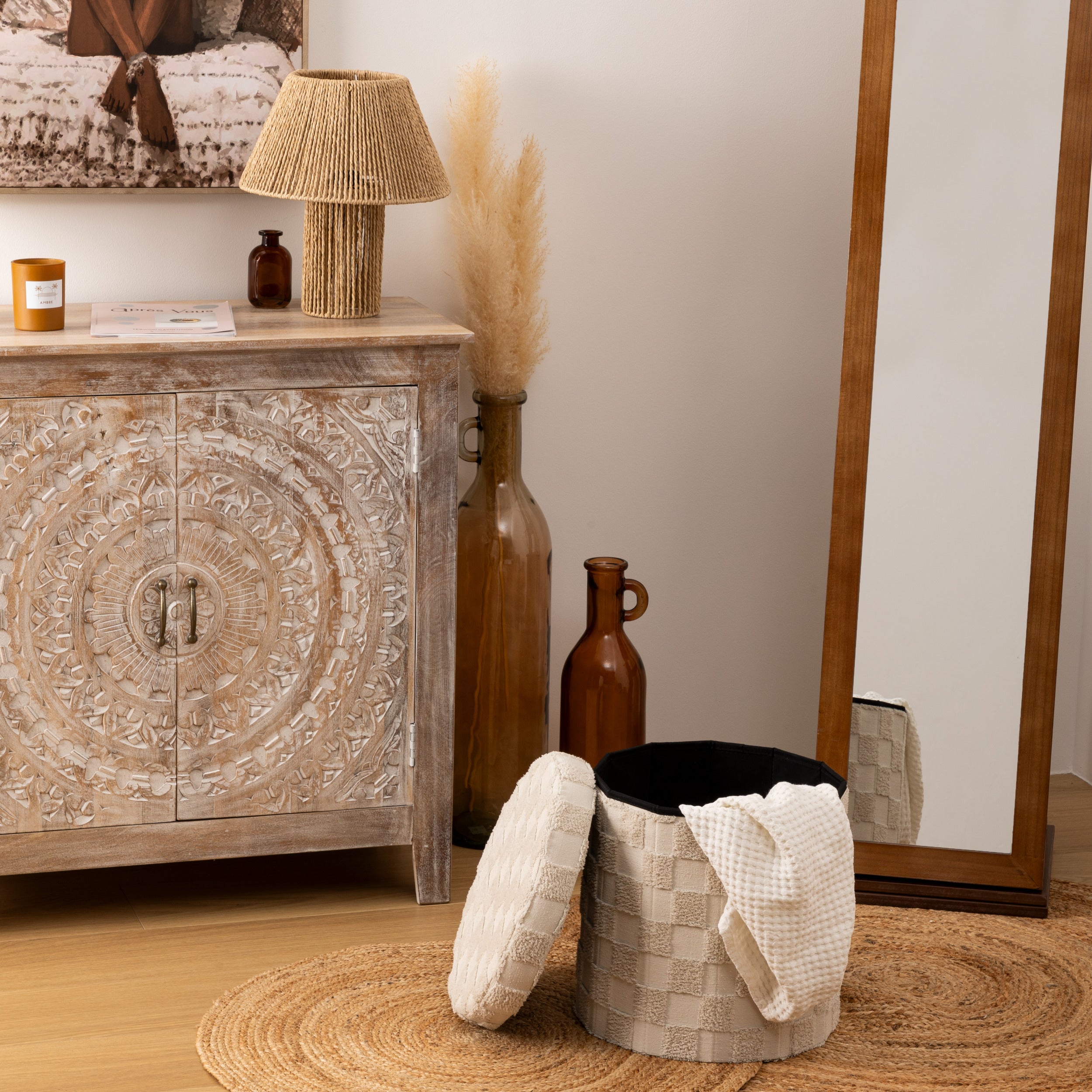 Atmosphera Pouf Kita Ø37xH40cm - Nylon/Viscose - Gris