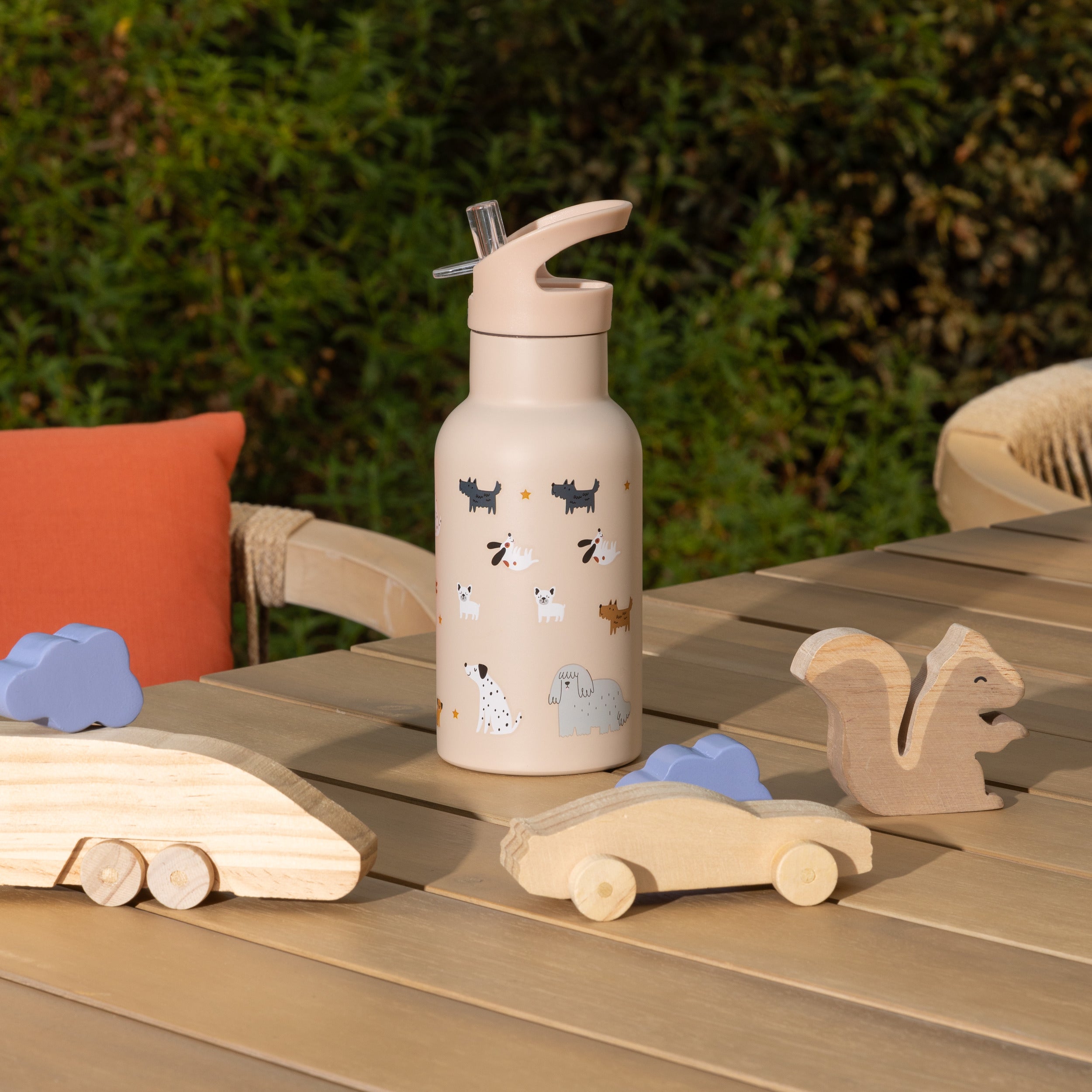 Atmosphera Kids Back to school - Drinkfles RVS - Beige - 350 ML - Hondjes