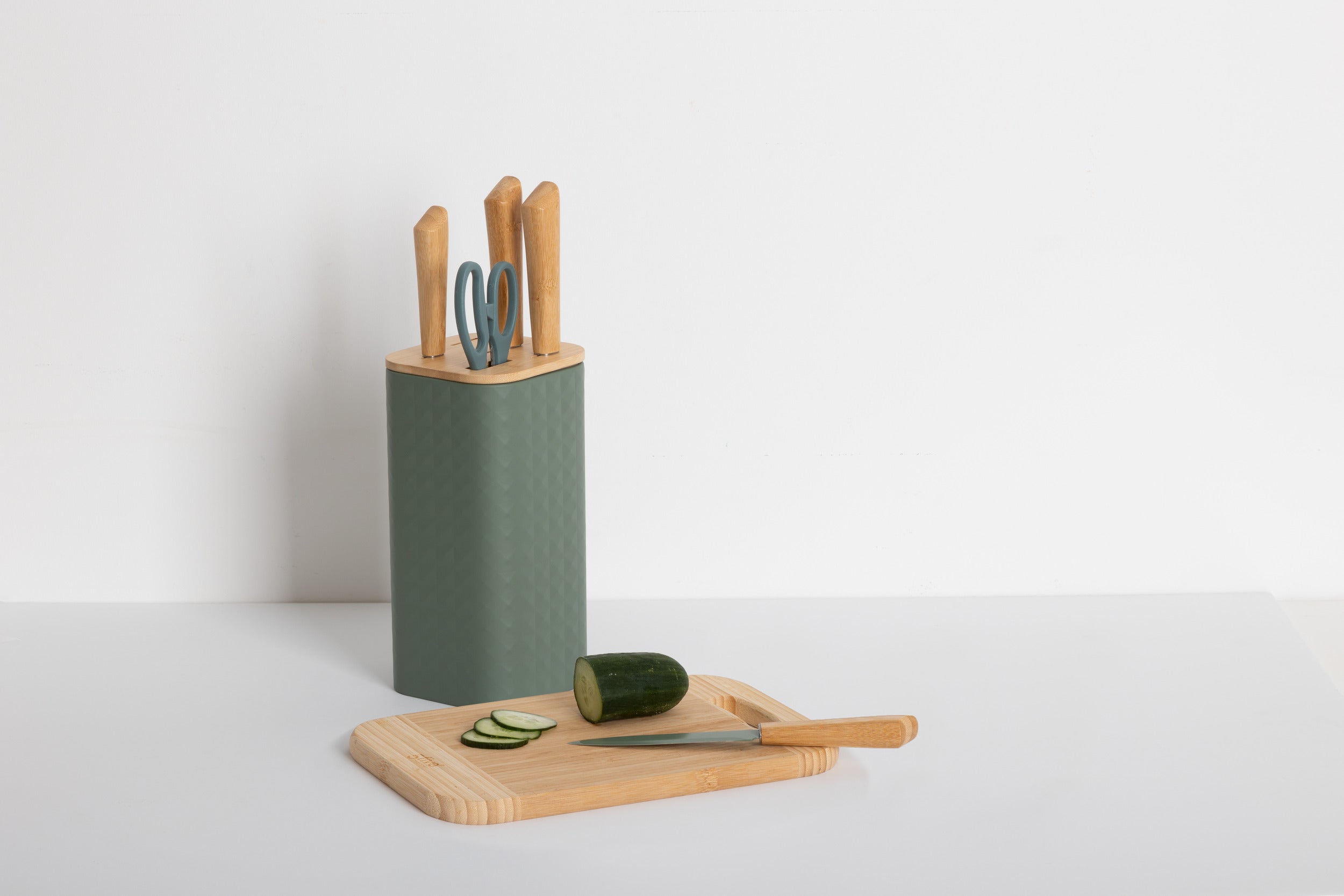 5Five Sensia Messenblok met 4 messen en schaar - 12x12x36cm - Groen