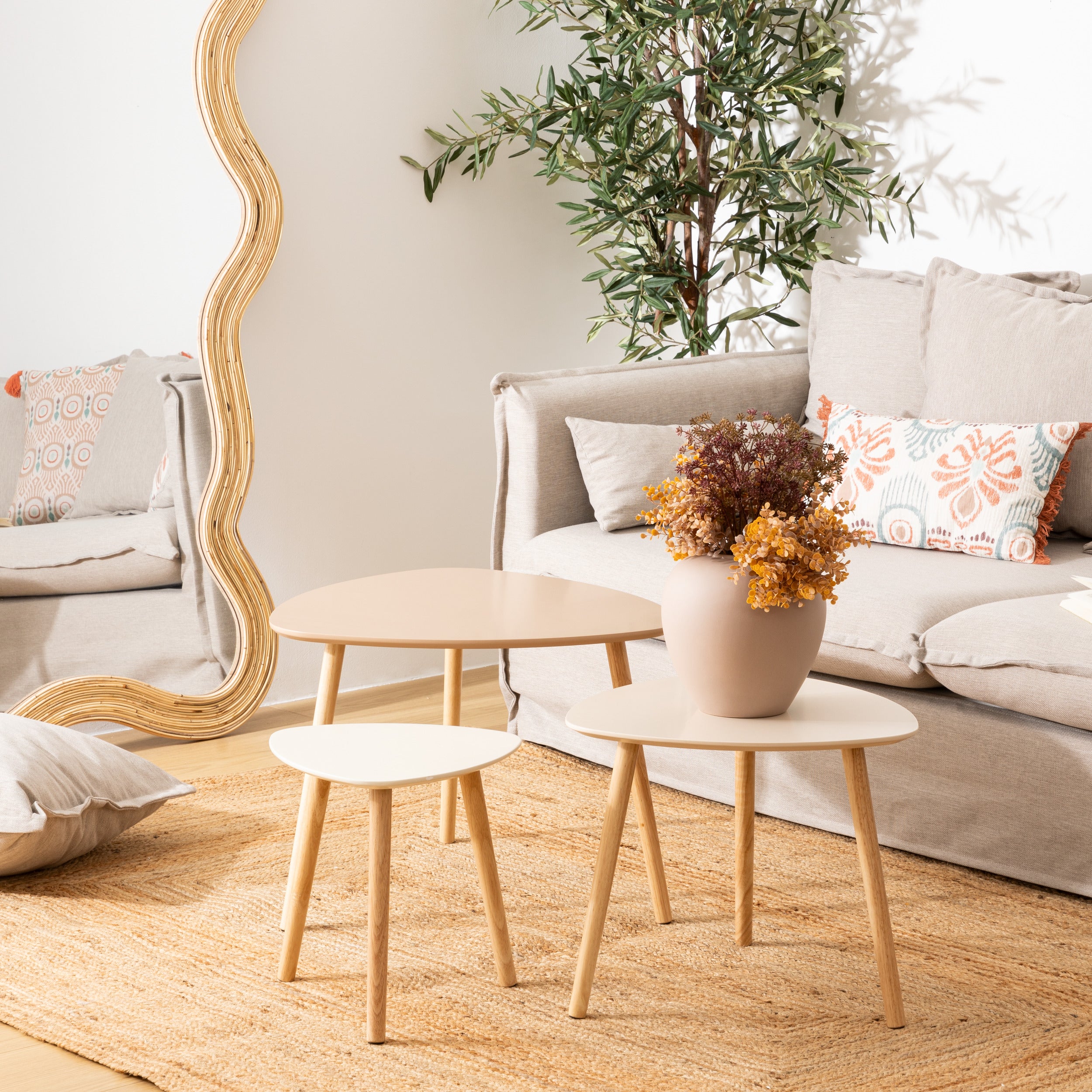 Design Atmosphera Miléo - Set van 3 bijzettafels - Beige
