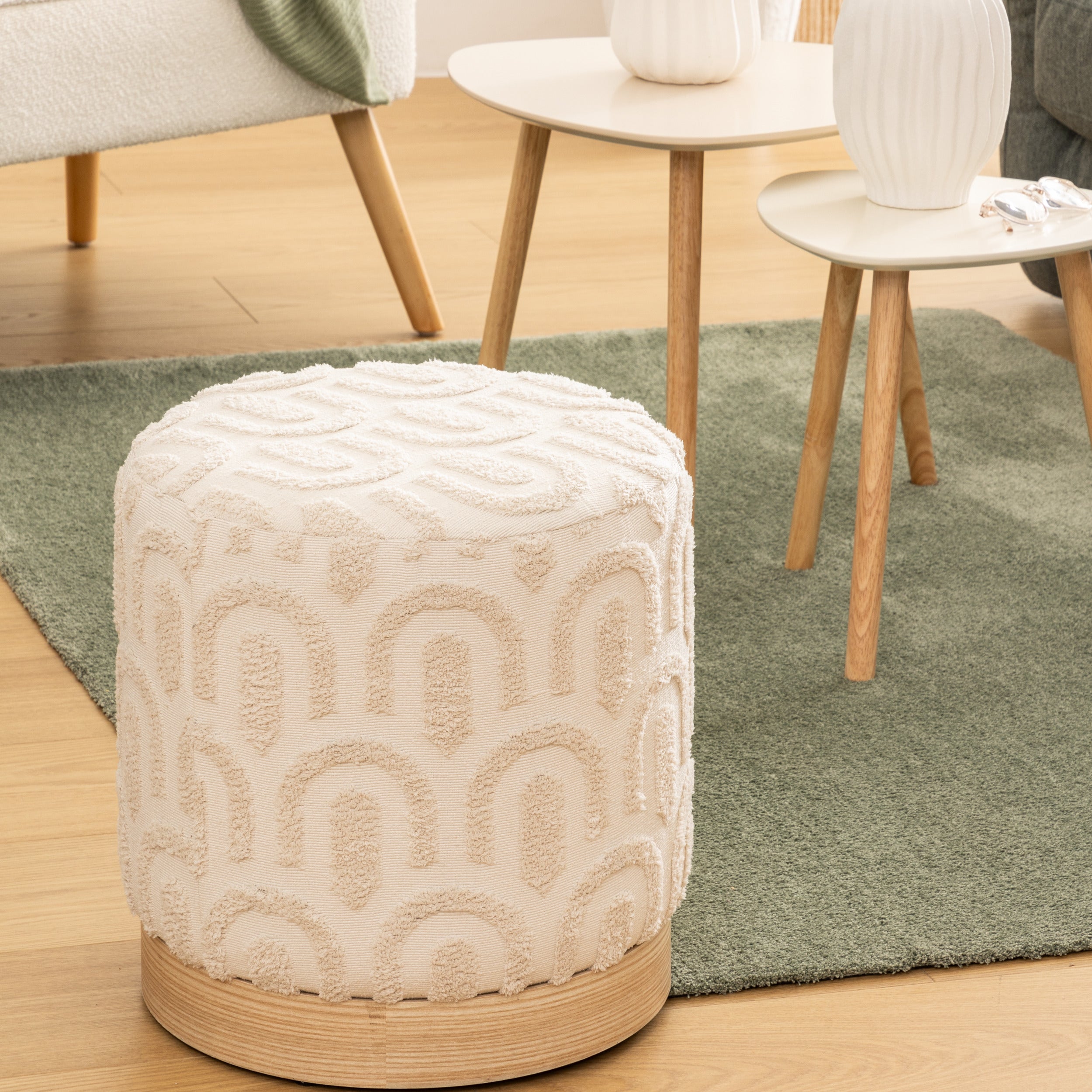 Atmosphera Pouf Léandre velours gris - H35 cm - Repose-pieds