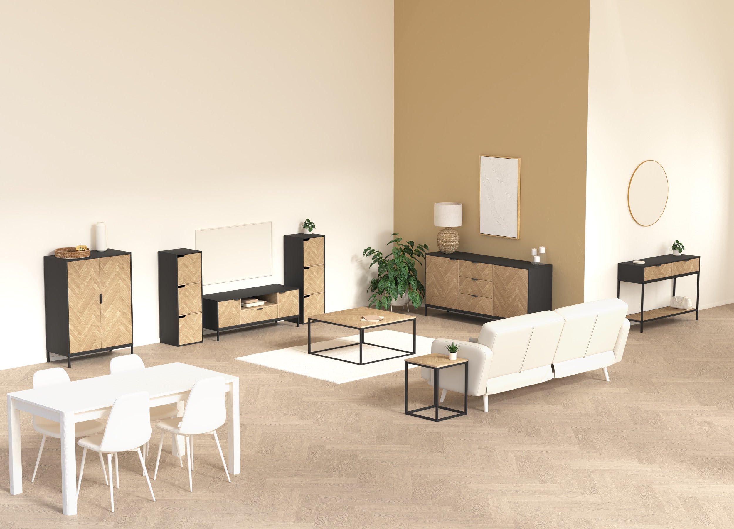 5Five Chevron Consoletafel - 110x35x75cm - Beige/Zwart