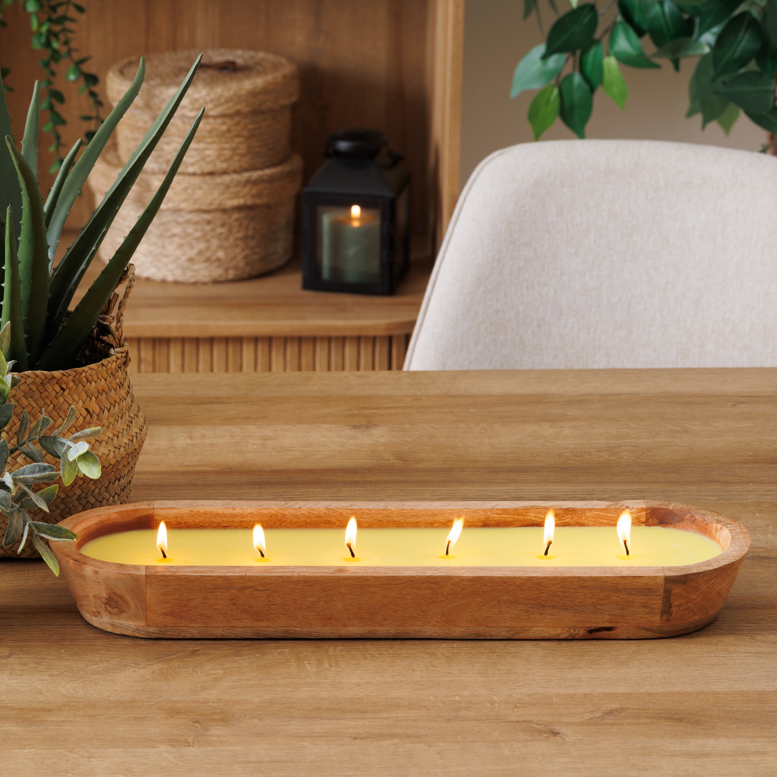 Atmosphera Paola Citronella Geurkaars in houten pot - 900g - Brandtijd 16u