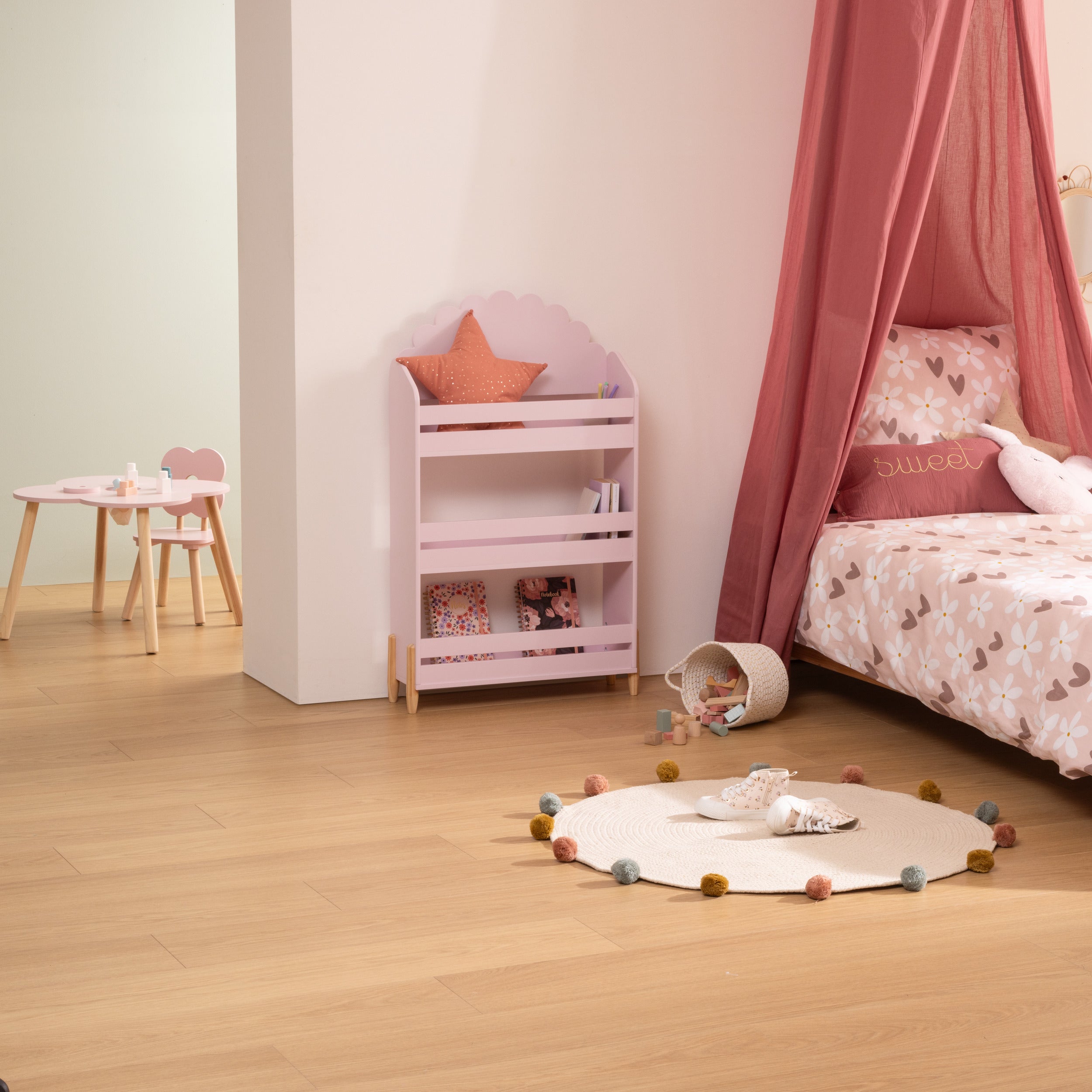 Atmosphera Kids Boekenkast Bloemen - 53x53xH56cm - Roze