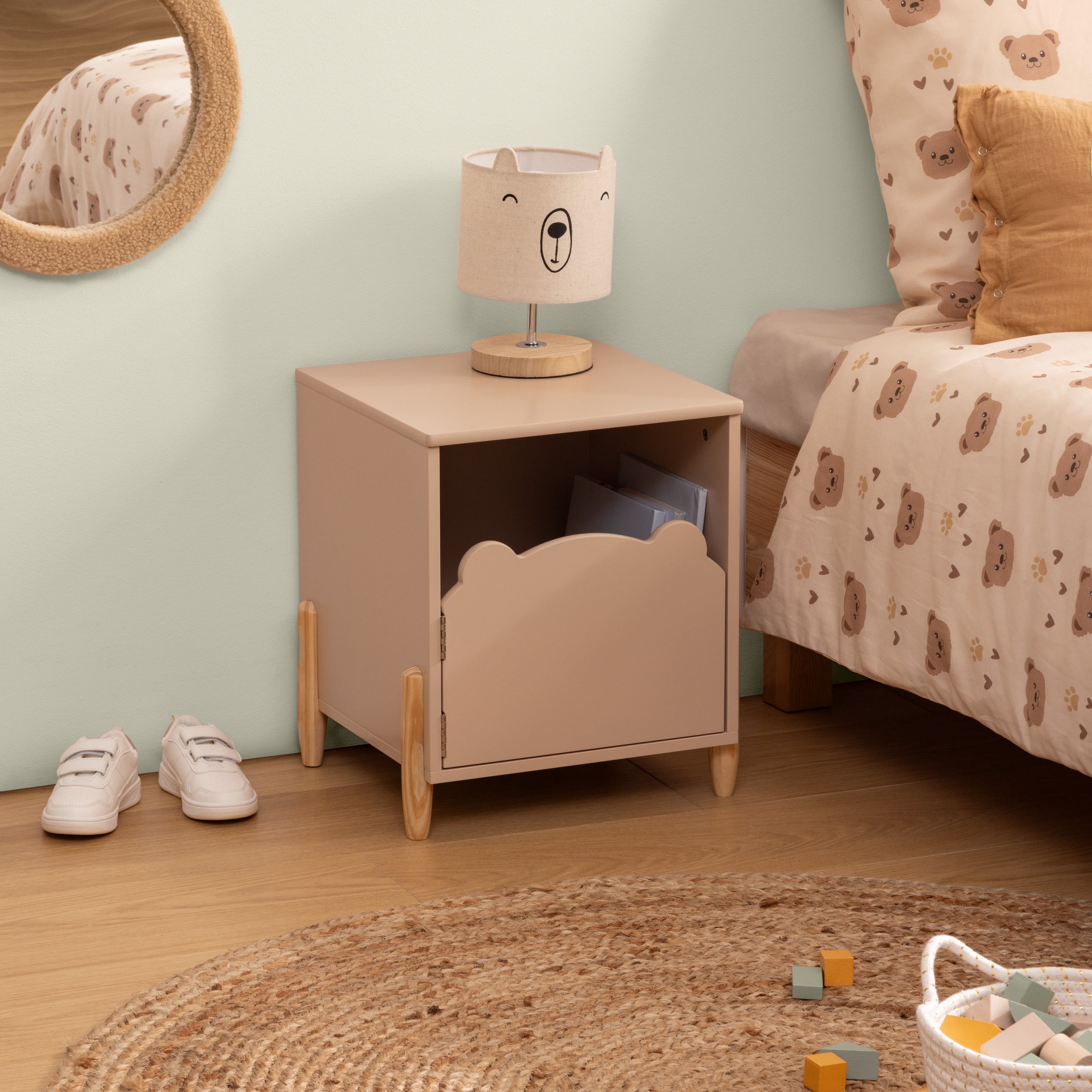 Atmospaa Fanza -Nachttisch 2 Fächer - L40xd30xh55cm - Beige
