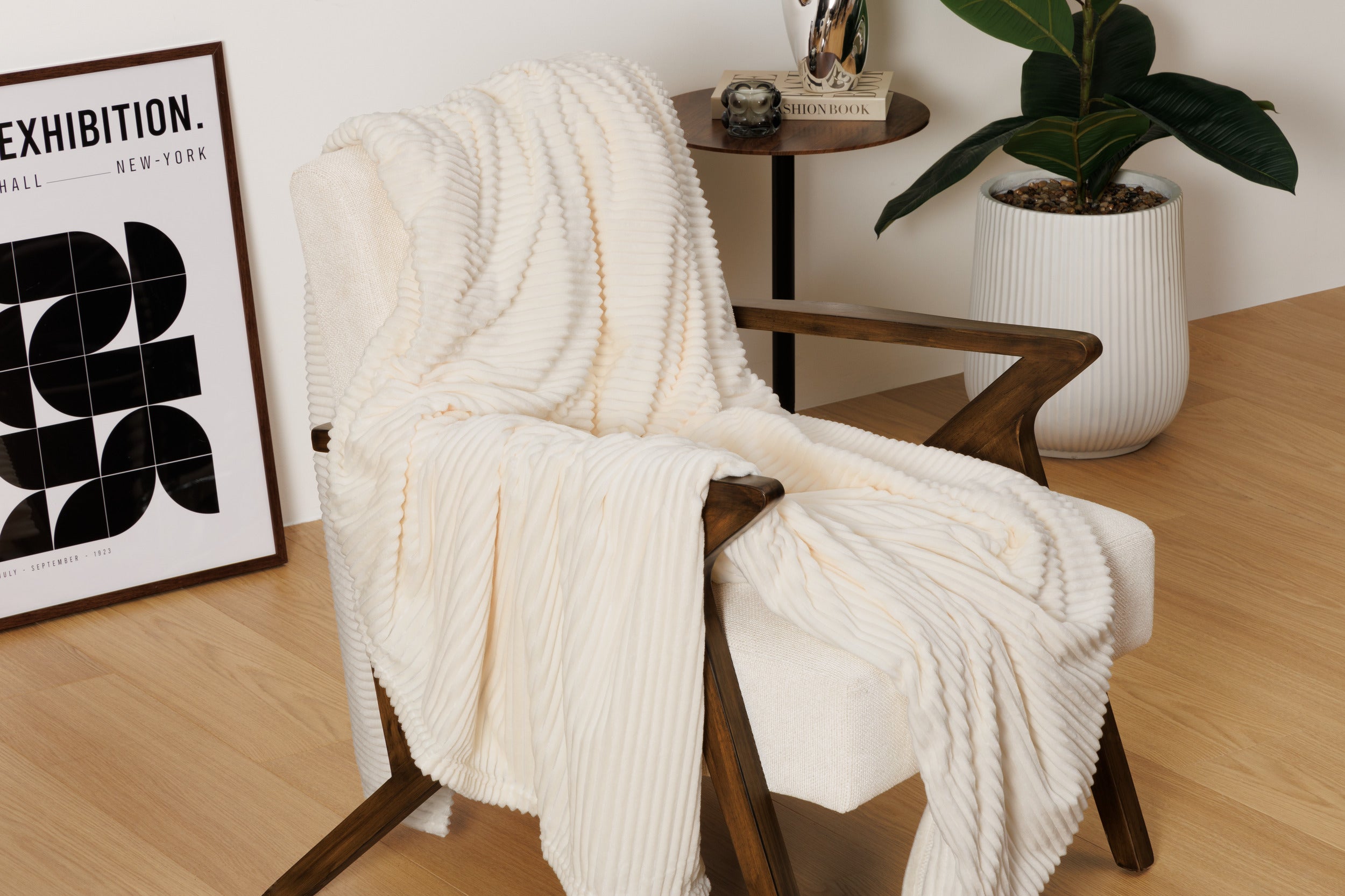 Atmosphera Plaid Corduroy deken - 220x240cm - Ivoor