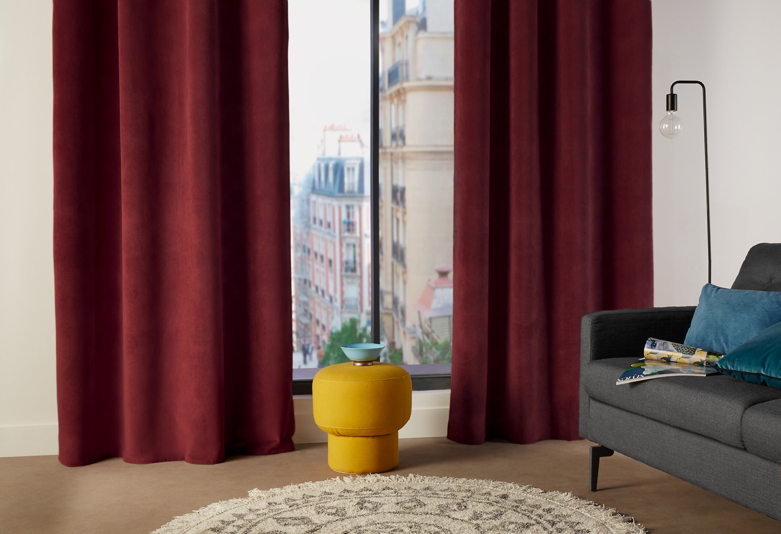 Atmosphera Lilou gordijn 140 x 260 cm - Kant en klaar met ringen - Gordijn raambekleding - Granaatrood