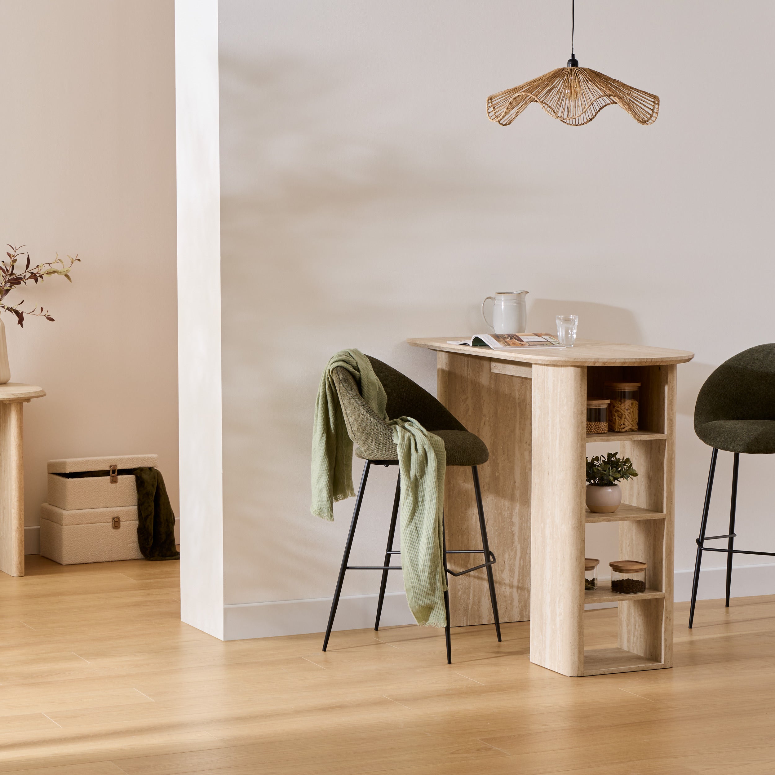BEAU Table console 3L Adeva bouleau/rotin - L110xP40xH80cm - Beige