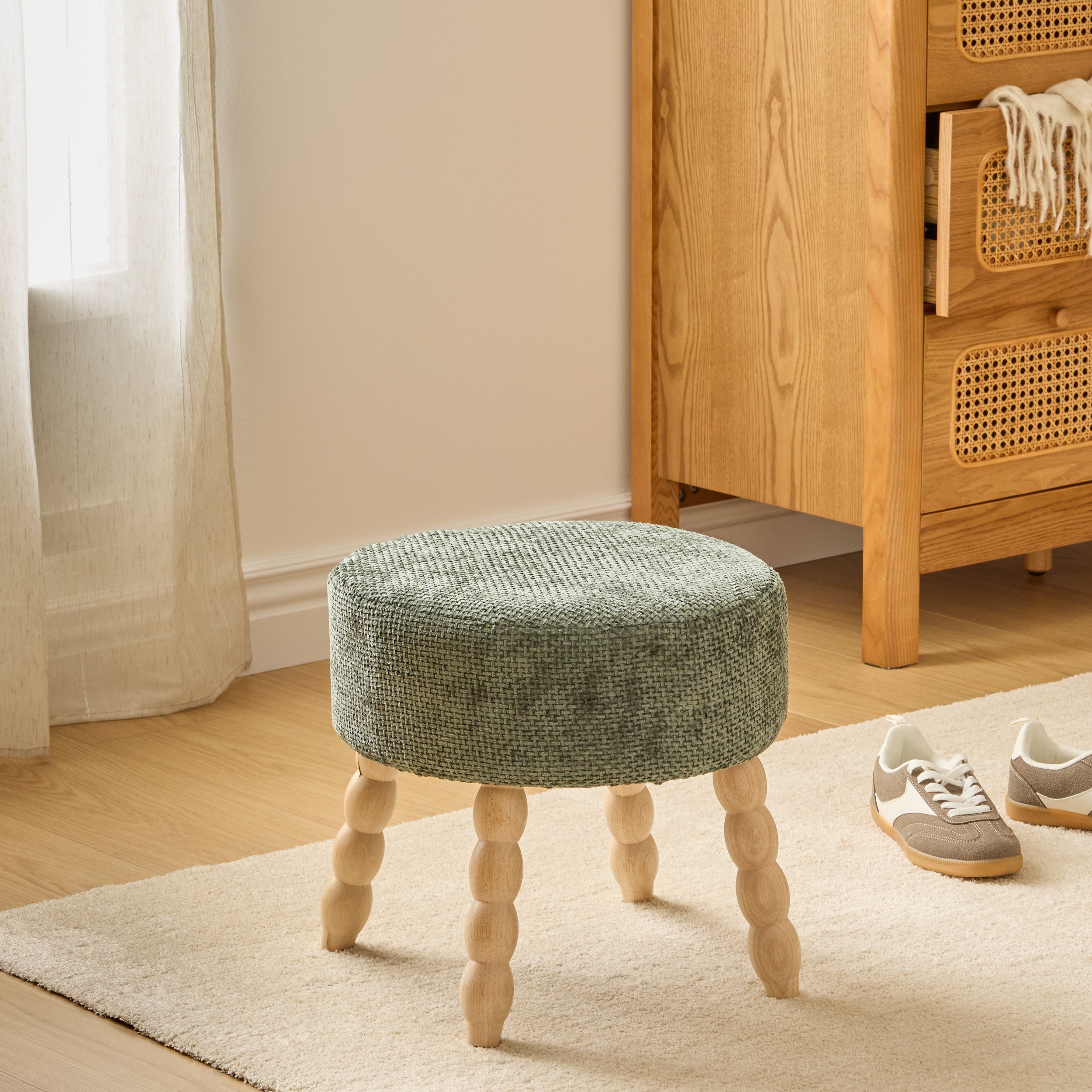 Atmosphera Sevi Pouf - Bouclé - White