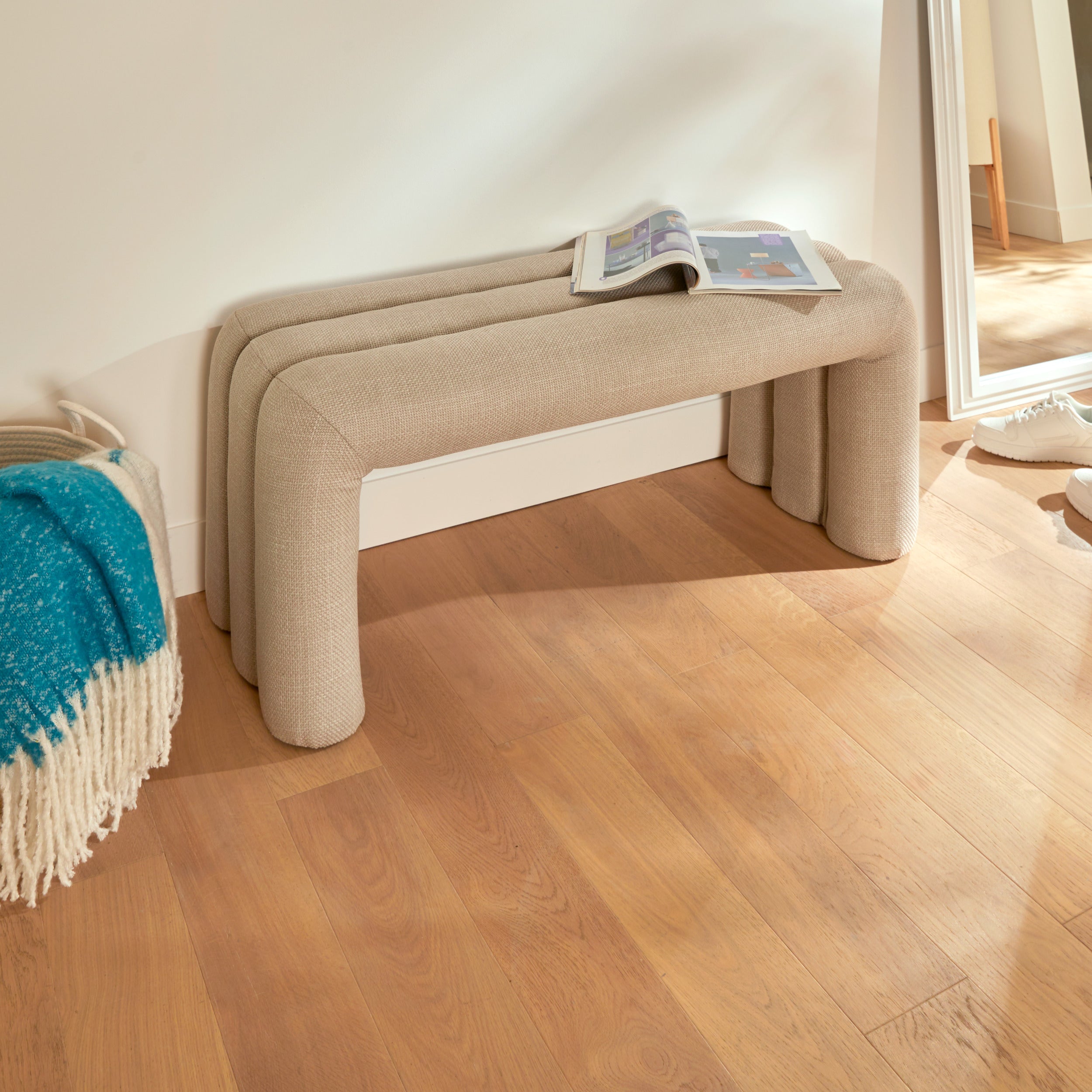 Atmosphäre natürlicher Holzbank - 95x36x45 cm - Beige