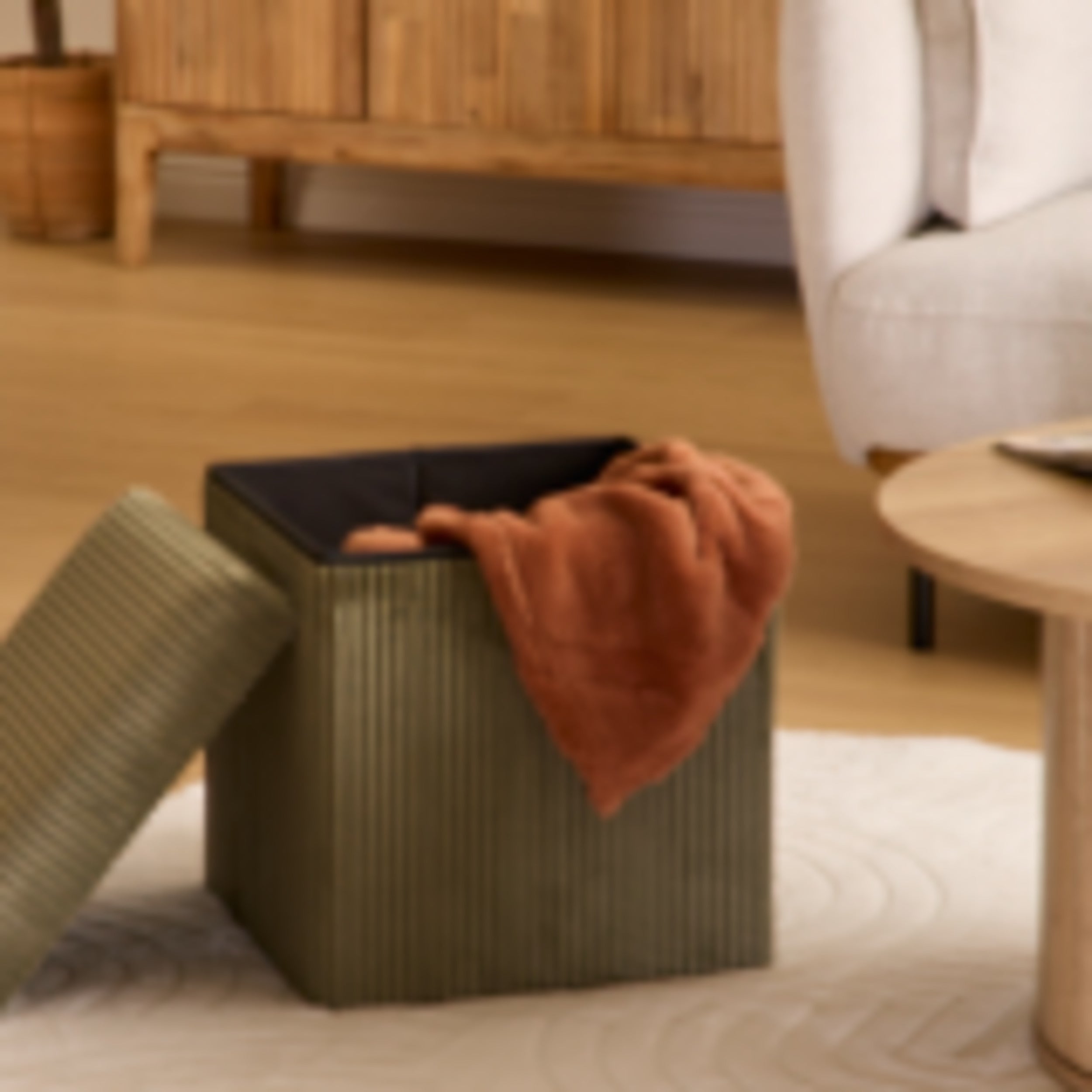 Atmosphera Pouf Mémo velours 40x39x38cm - Pliable - Ocre