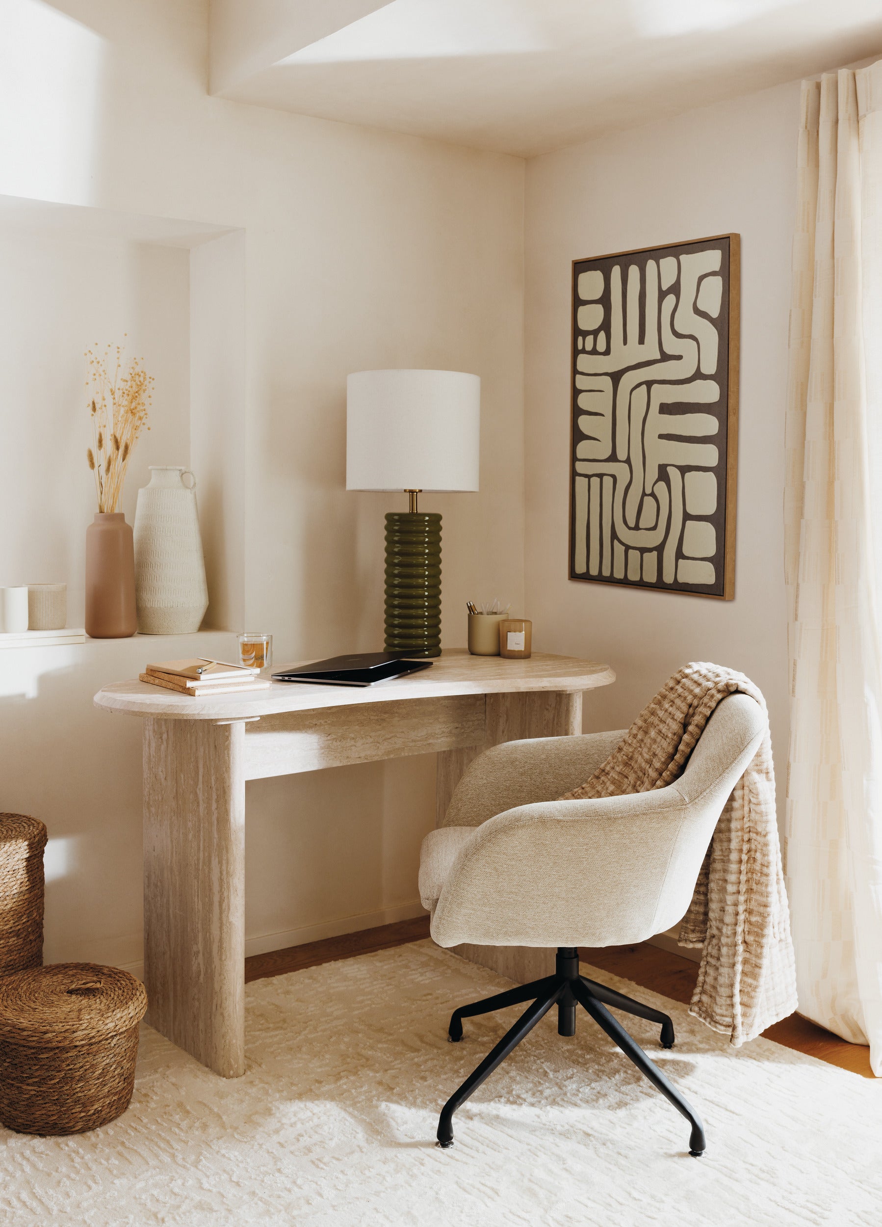 BEAU Table console 3L Adeva bouleau/rotin - L110xP40xH80cm - Beige