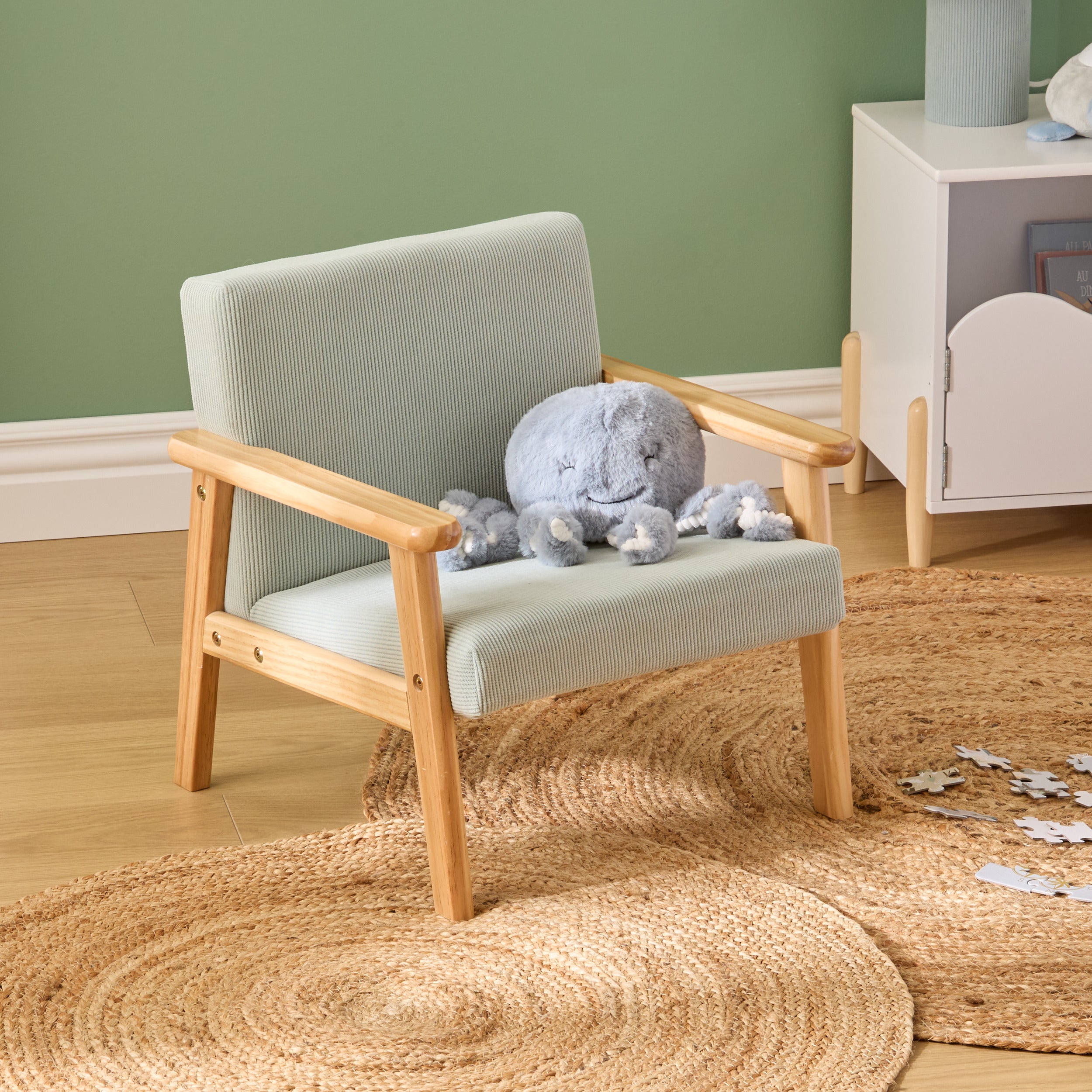 Atmosphera Basile kinderzetel in bouclé - 43x43x46cm - Zeegroen