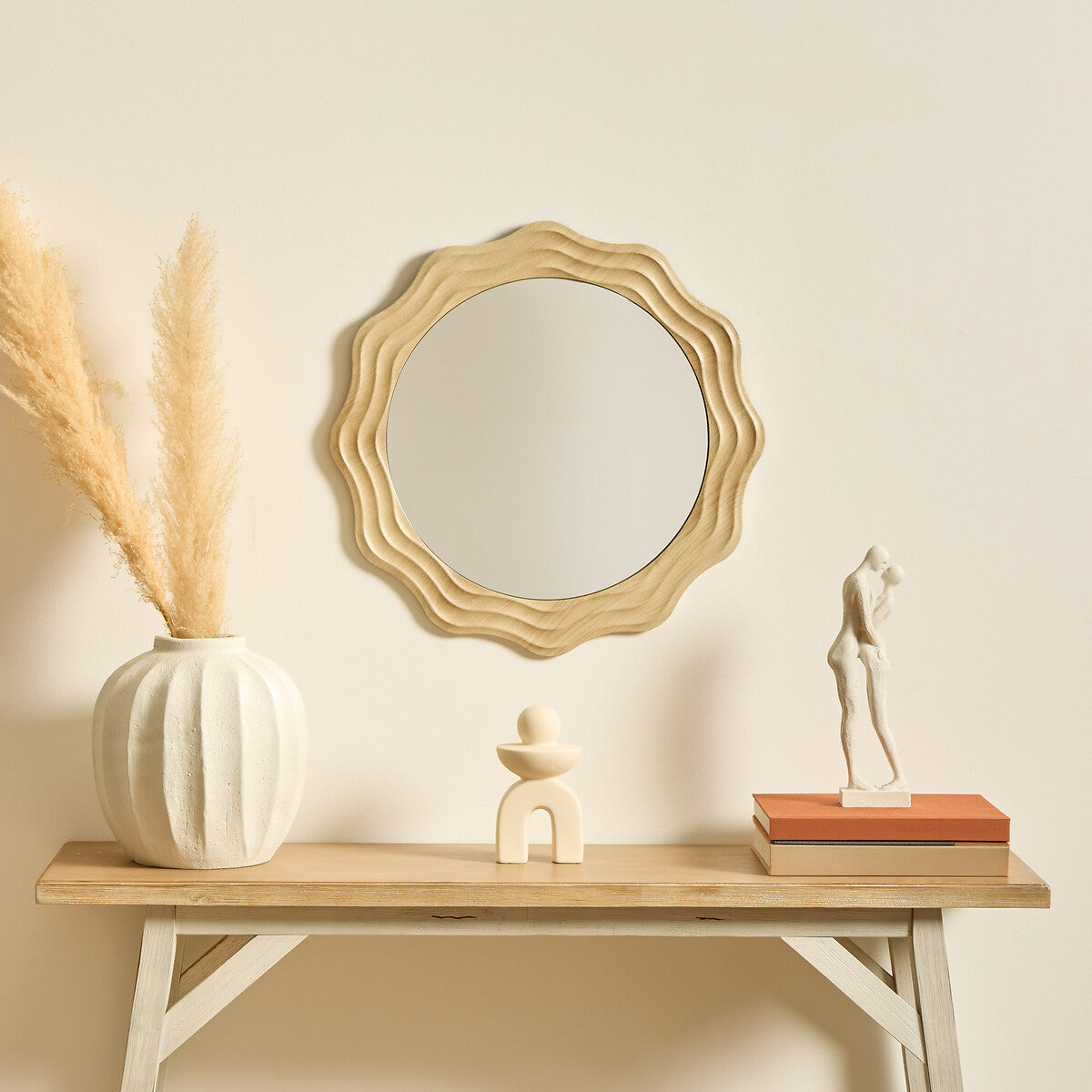 Atmosphera Charlie Golvende Spiegel - Ø55cm - Beige