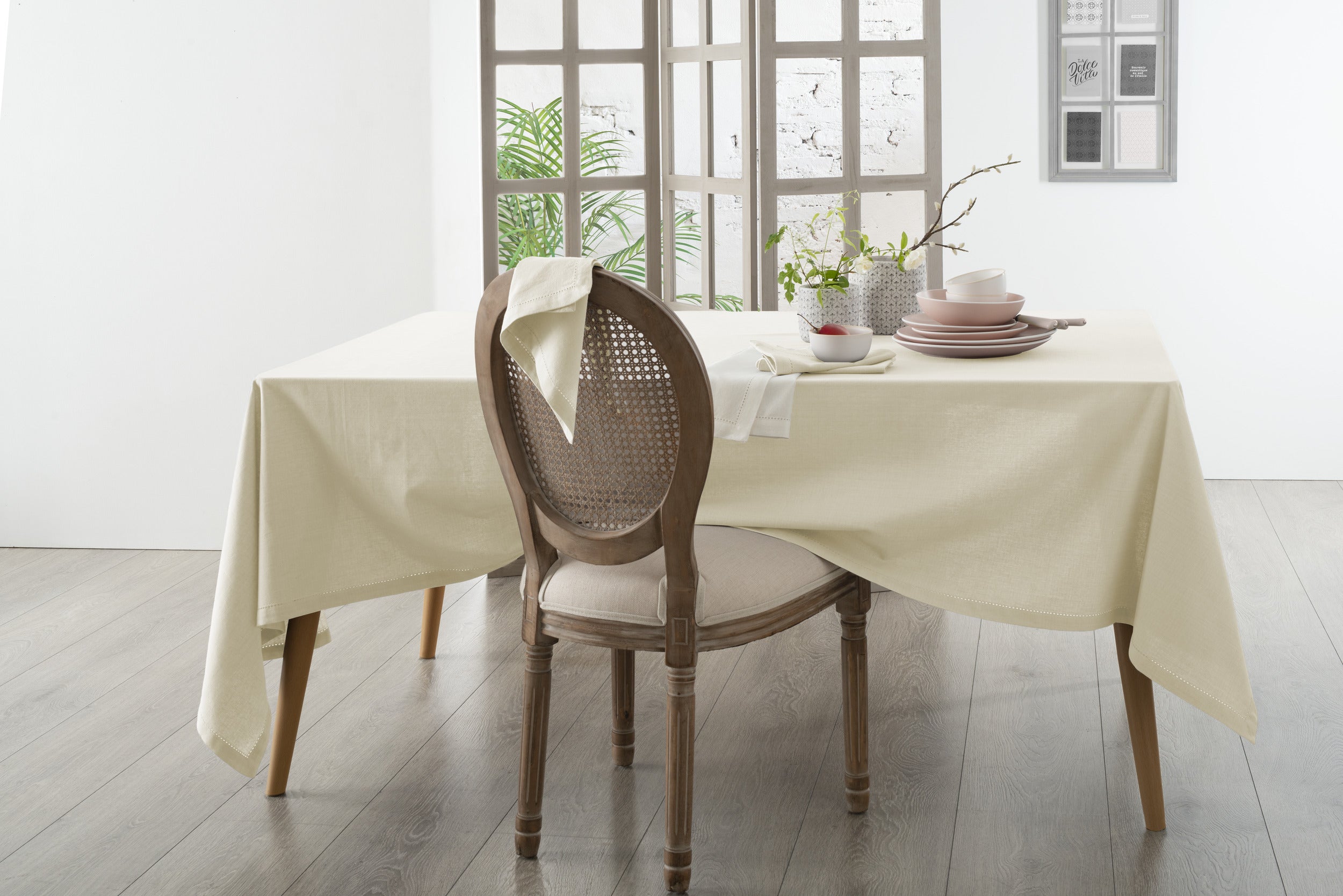 DELUXE tablecloth chambray cotton light gray - 140 x 240 cm - Cotton - Light gray