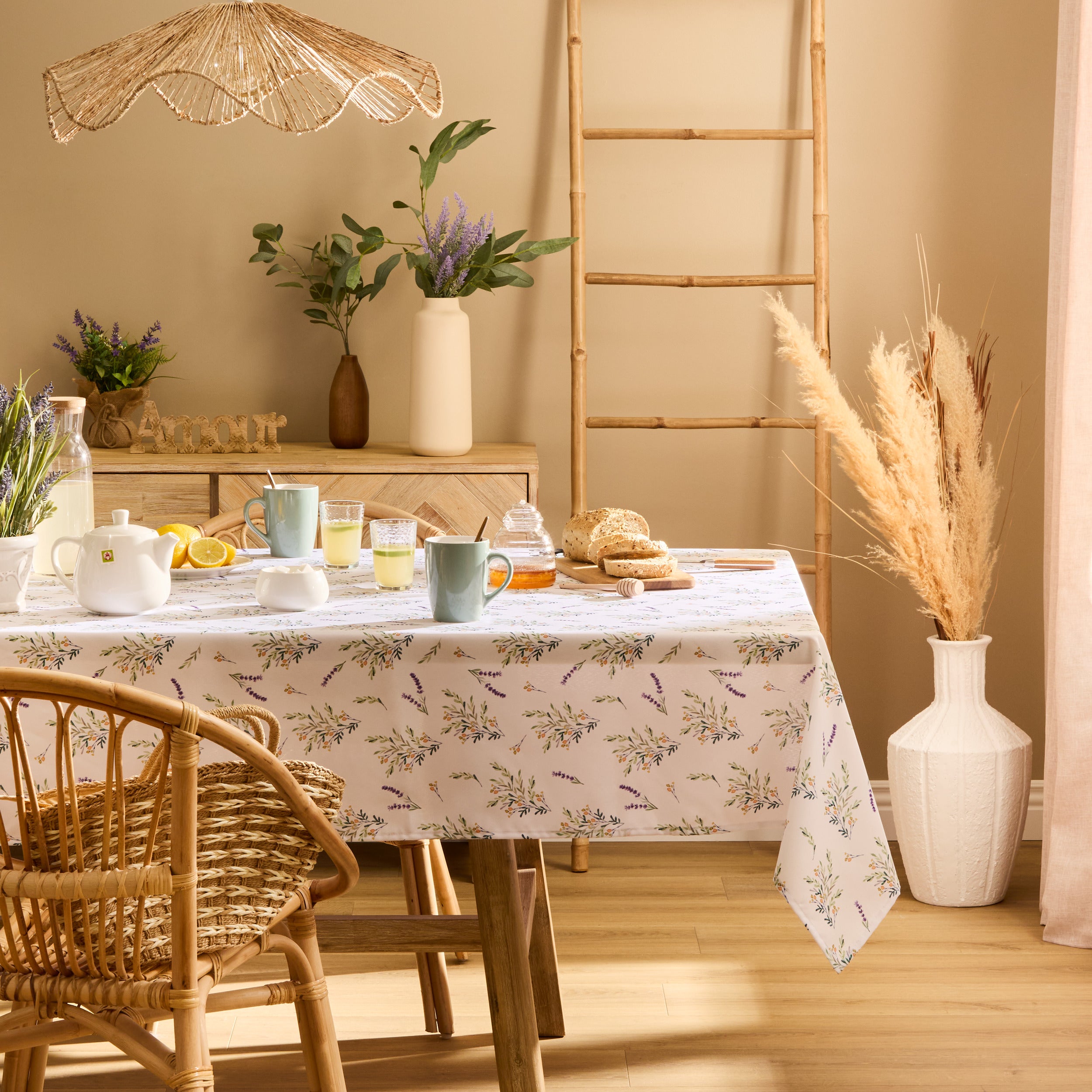 Nappe anti-tache imprimée Océania - Polyester - 140x240cm - Bleu