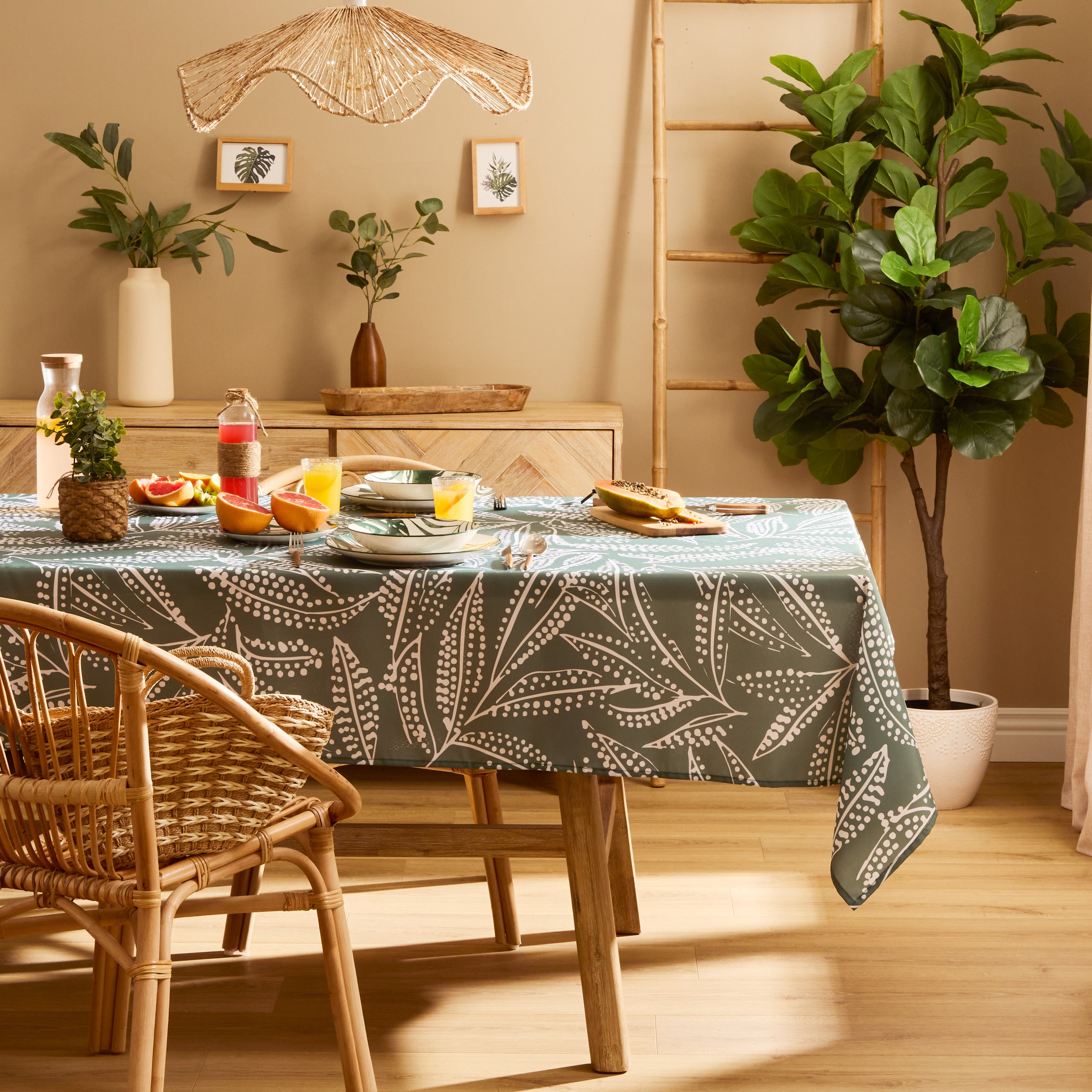 Nappe anti-tache imprimée Océania - Polyester - 140x240cm - Bleu