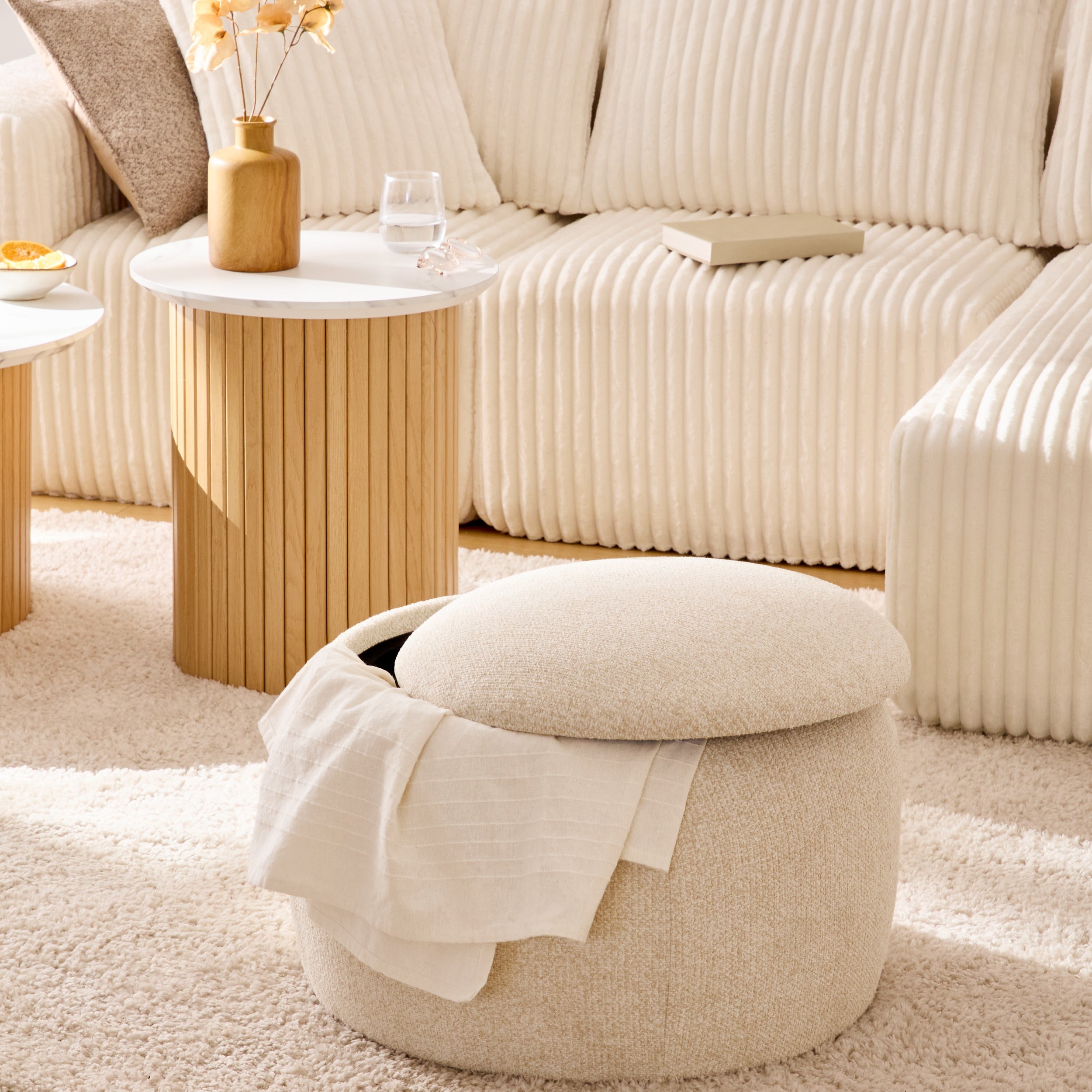 Pouf double pliant Lysandre en velours - Gris - L 75,7 x P 37,5 x H 38 cm
